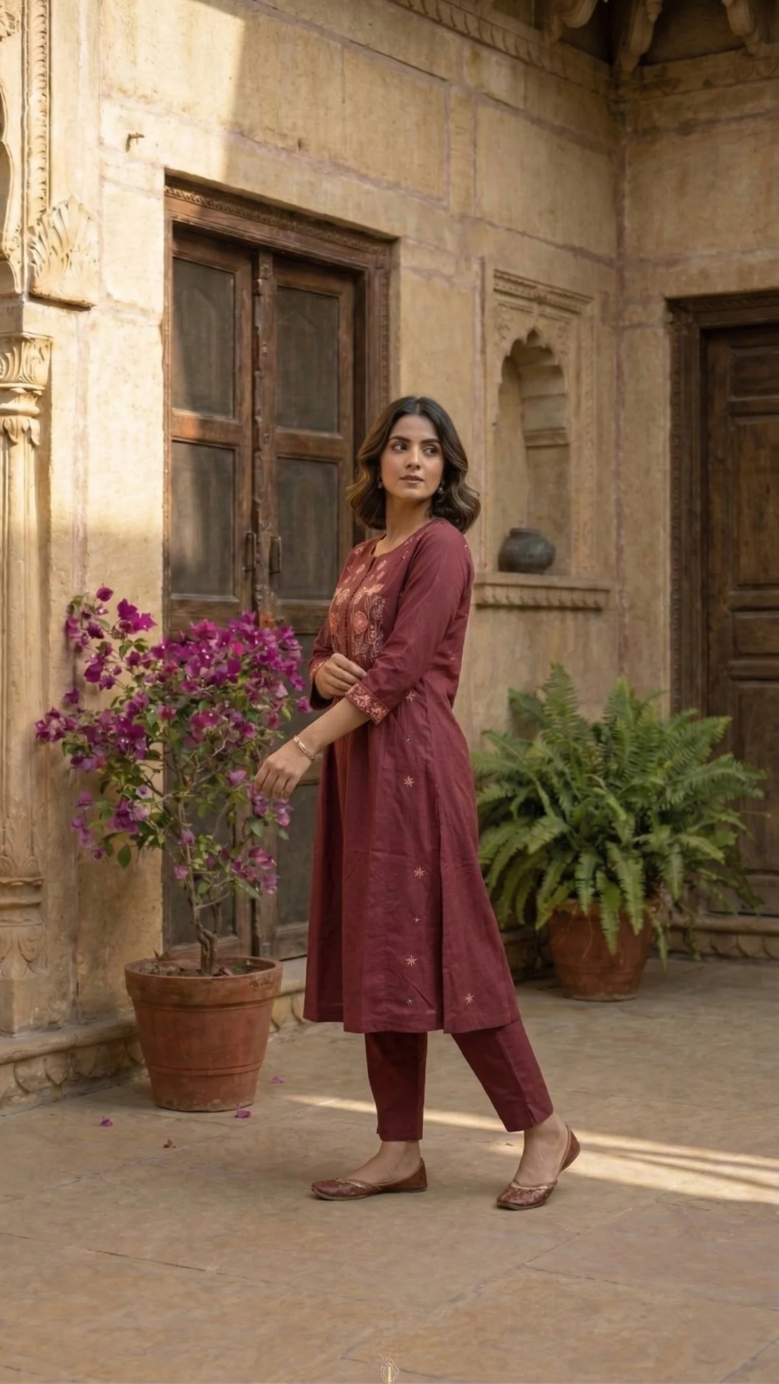 Chandri Salmon Embroidered Kurta Pant Set - Image 4