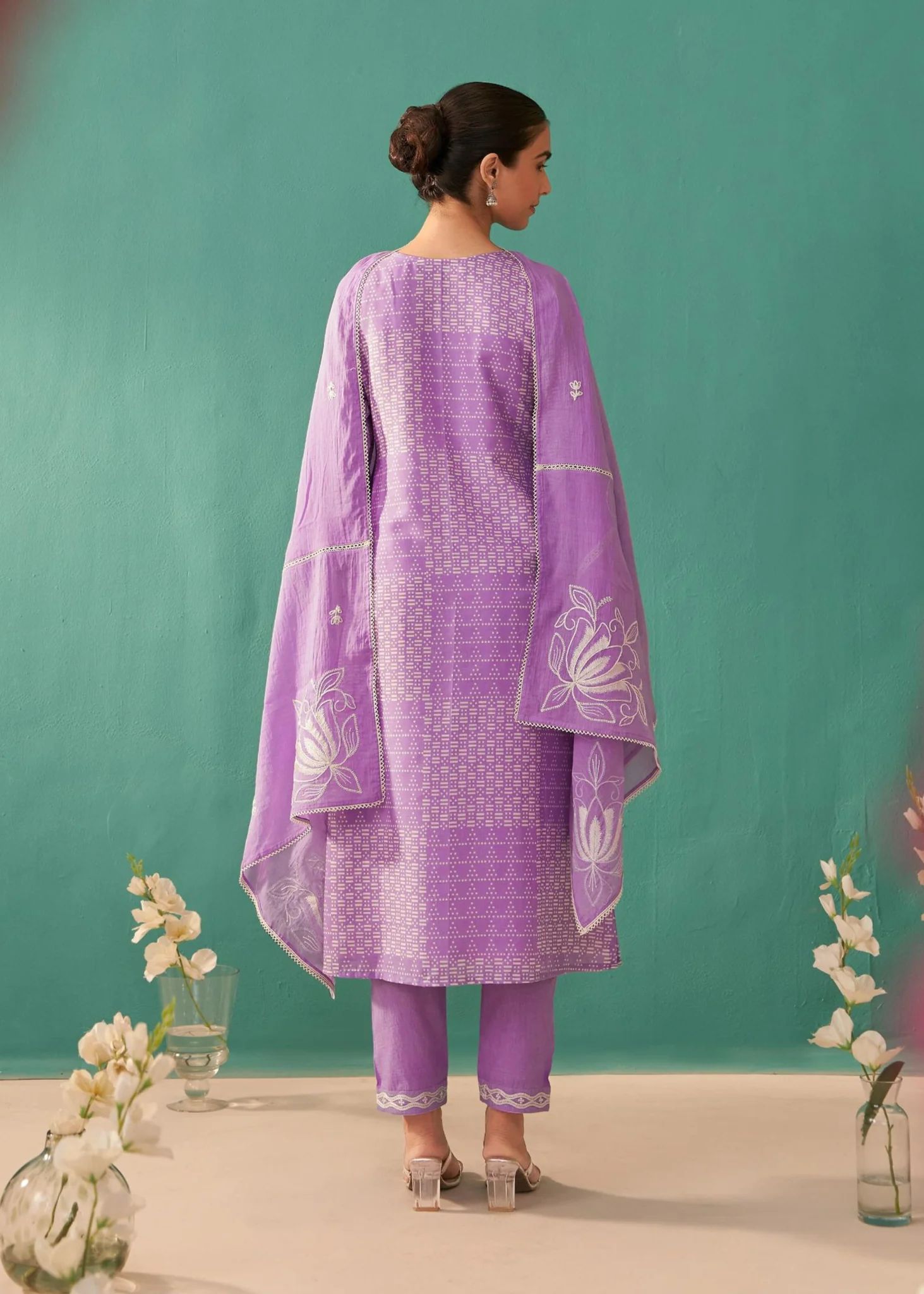 Nadira Lilac Embroidered Lawn Cotton Suit set - Image 3