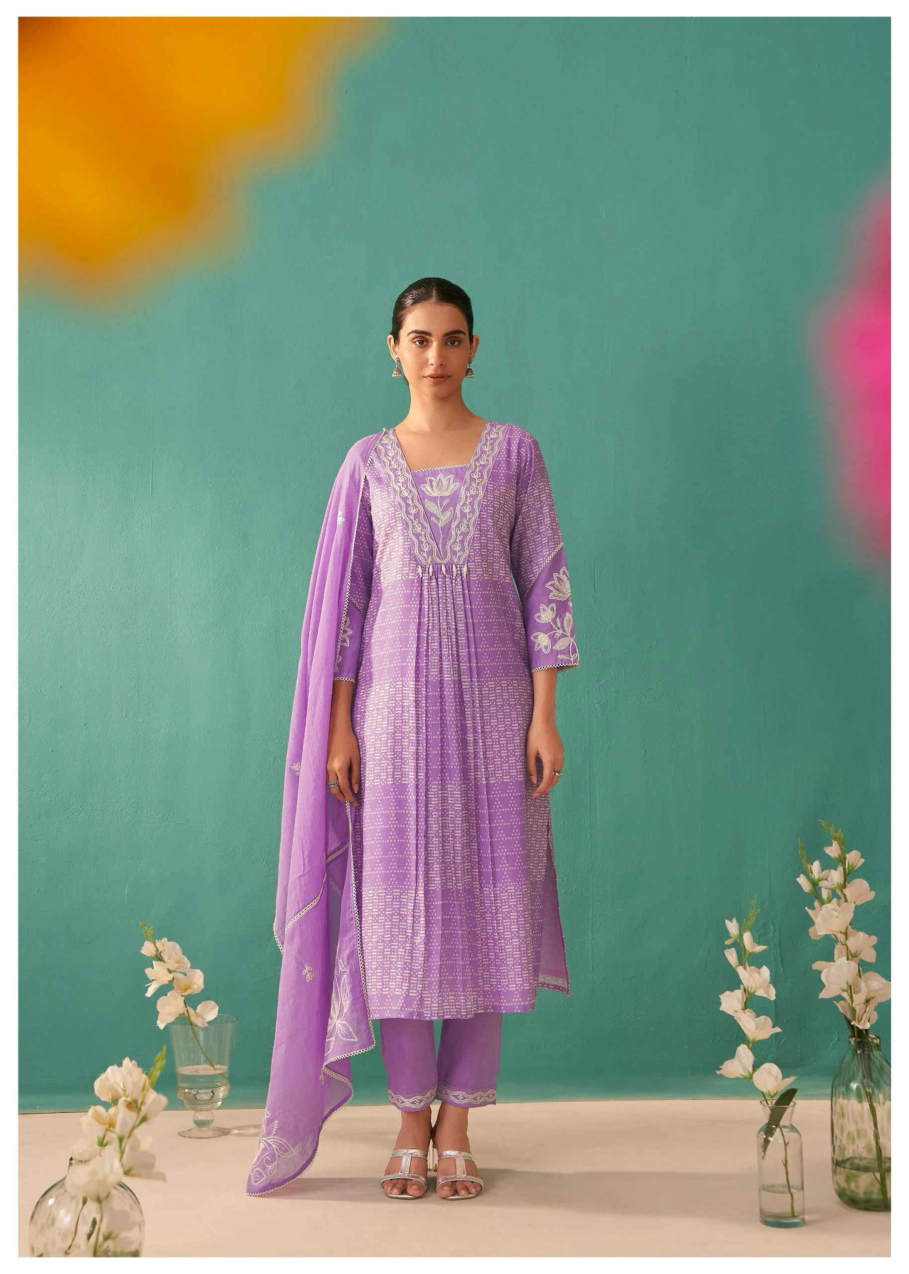 Nadira Lilac Embroidered Lawn Cotton Suit set - Image 4