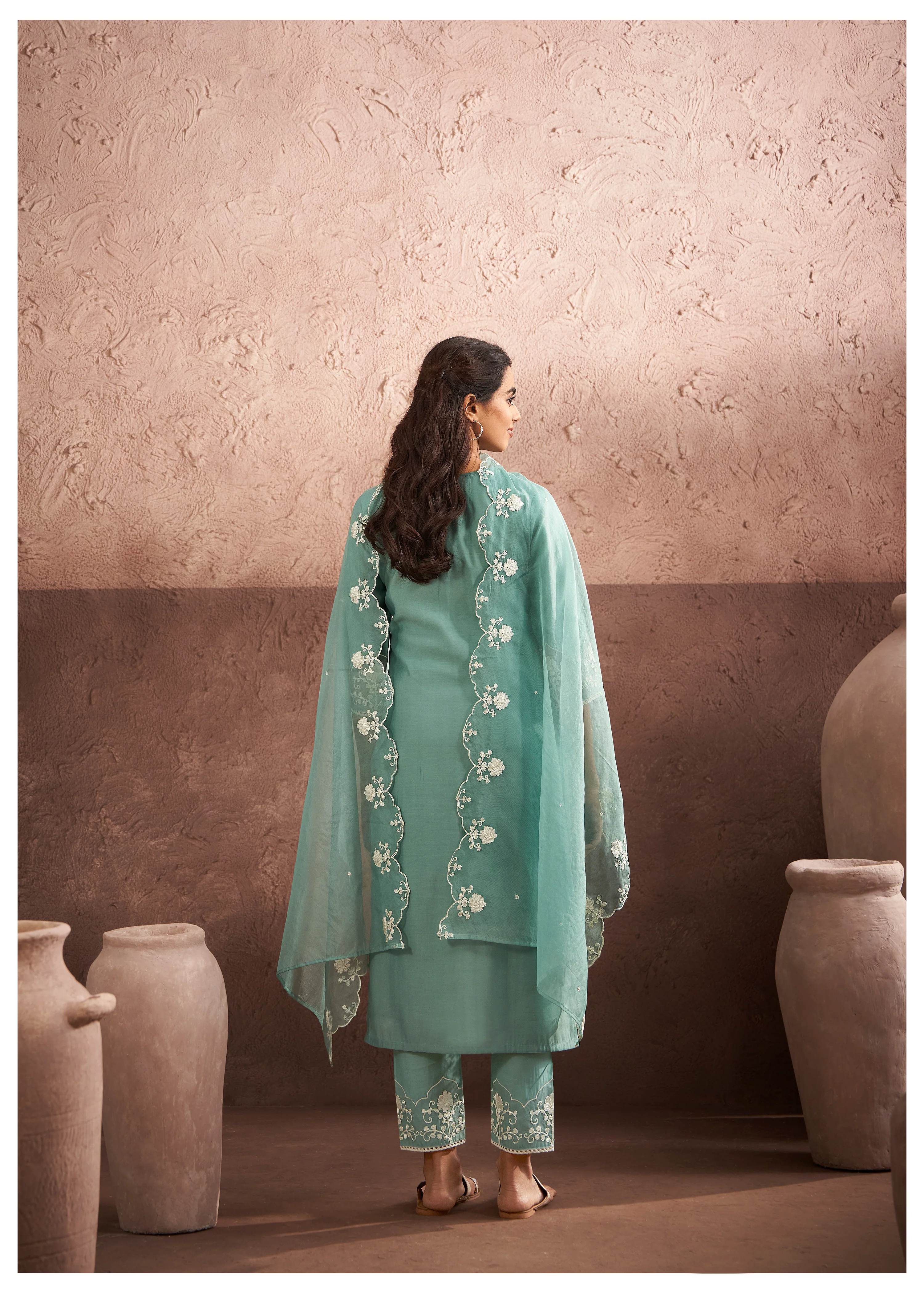 Lisba Teal Embroidered Lawn Suit Set - Image 3