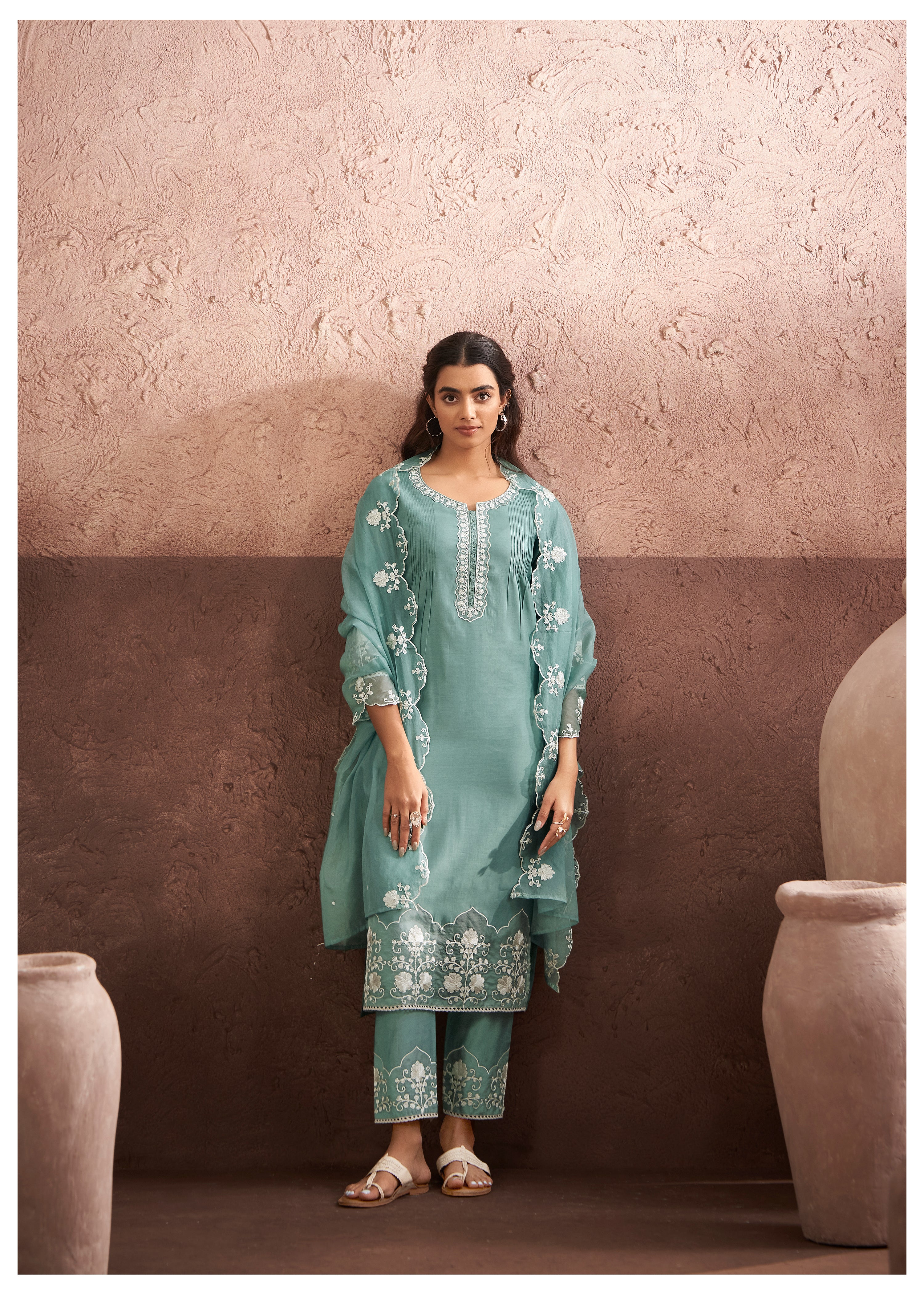 Lisba Teal Embroidered Lawn Suit Set - Image 4