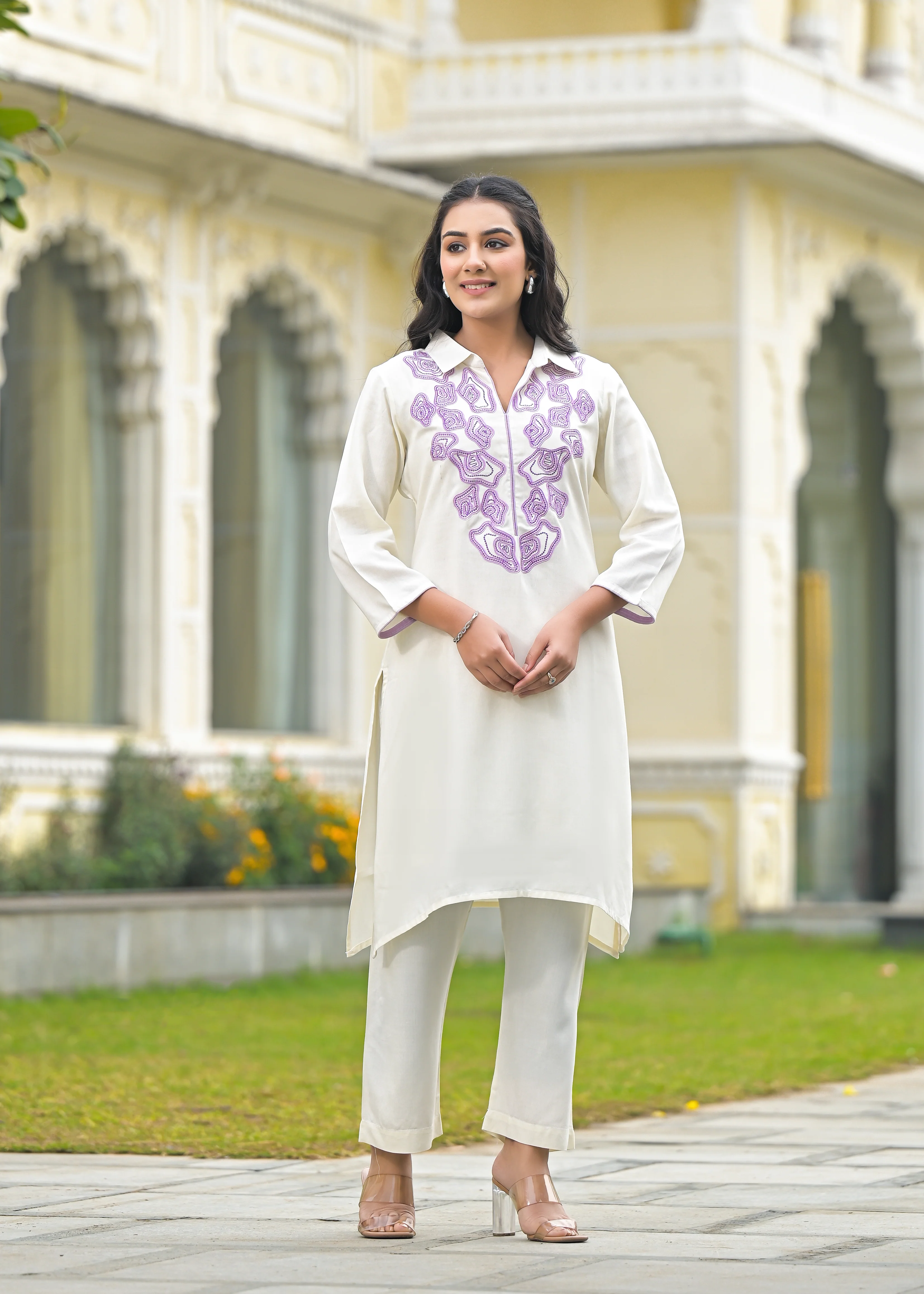 Bela Lavender Embroidered Kurta Pant Set - Image 6