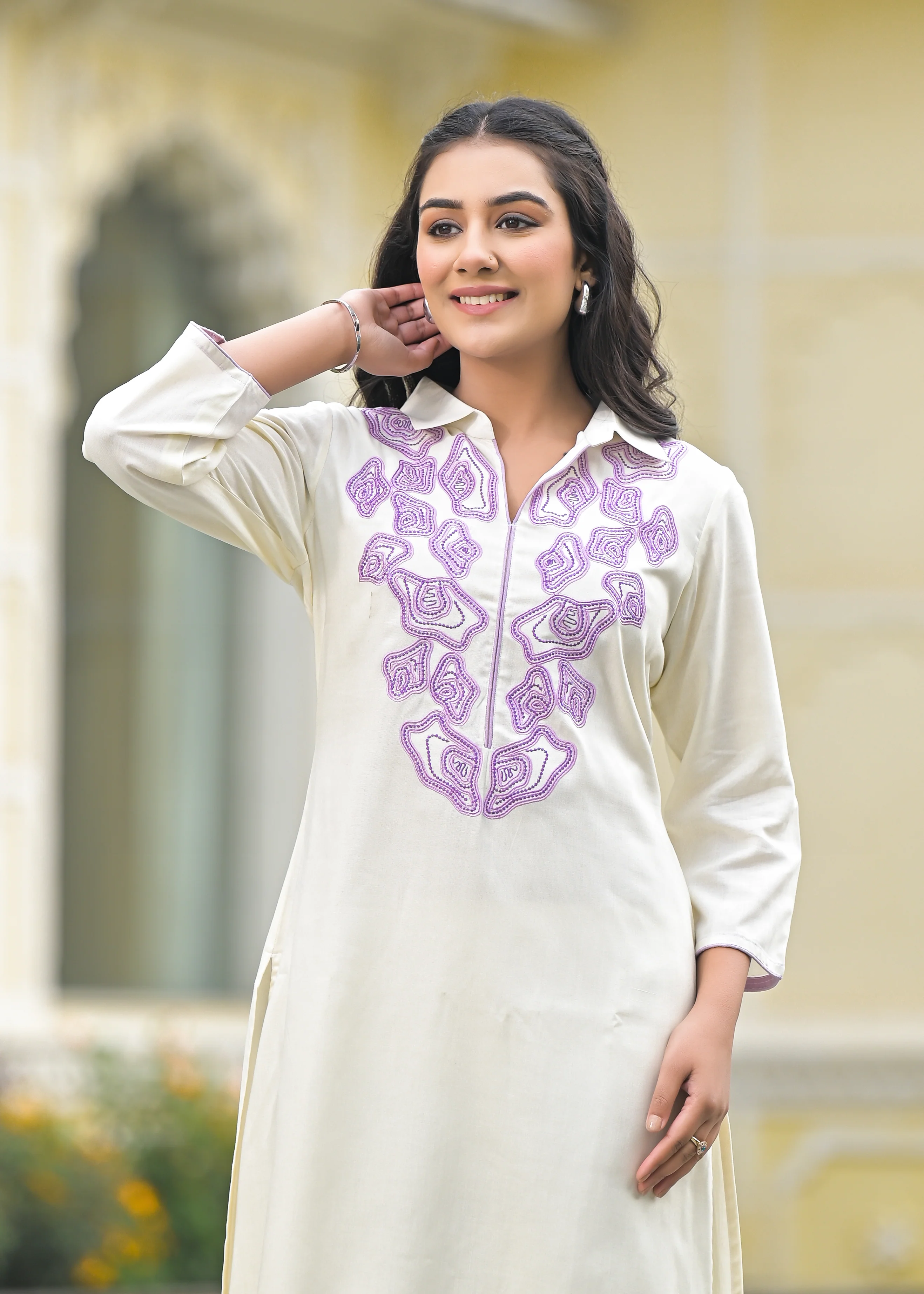 Bela Lavender Embroidered Kurta Pant Set - Image 7