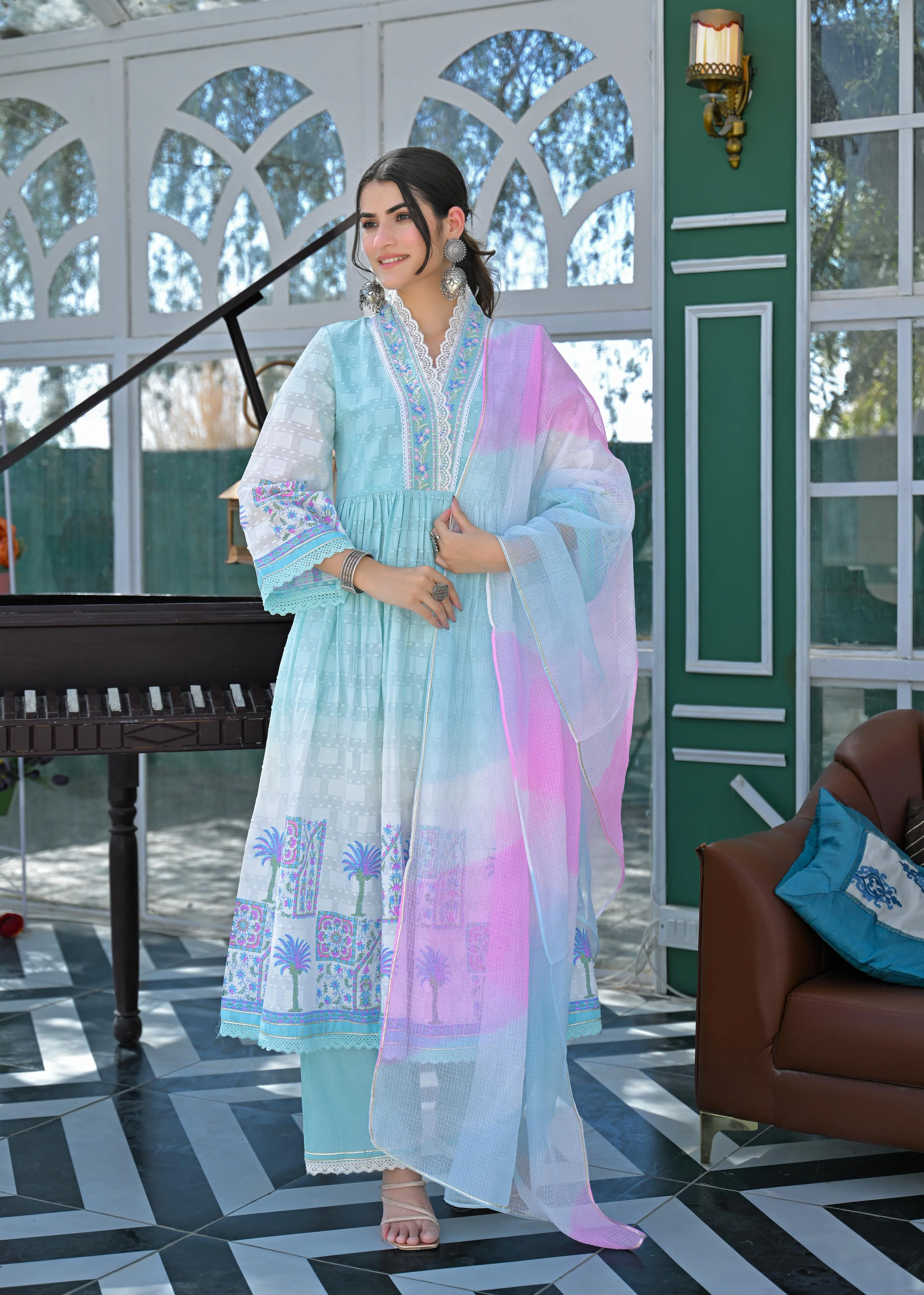 Tridhara Turq Cotton Suit Set - Image 3