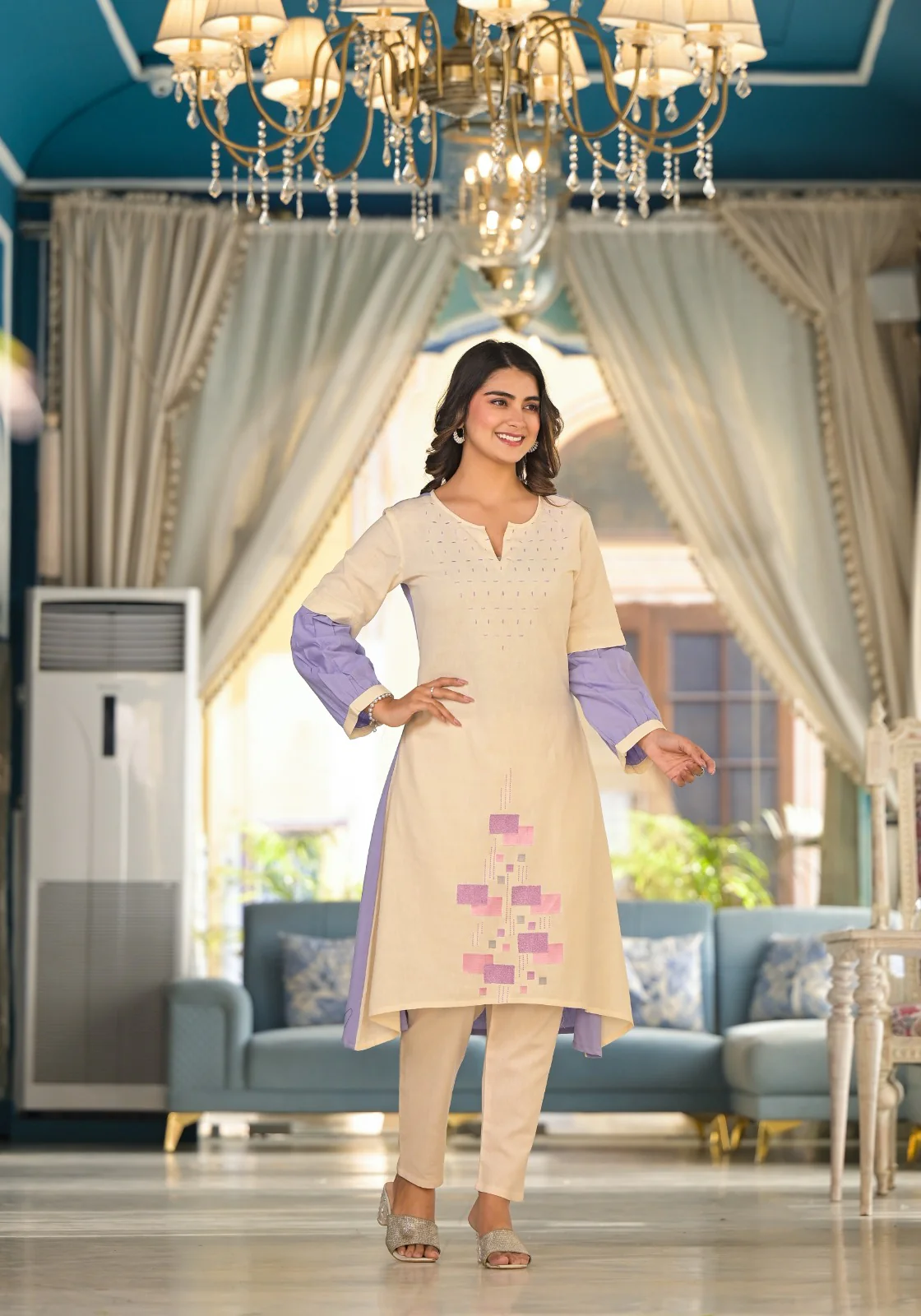 Vartika Orchid Cotton Kurta Pant Set - Image 3