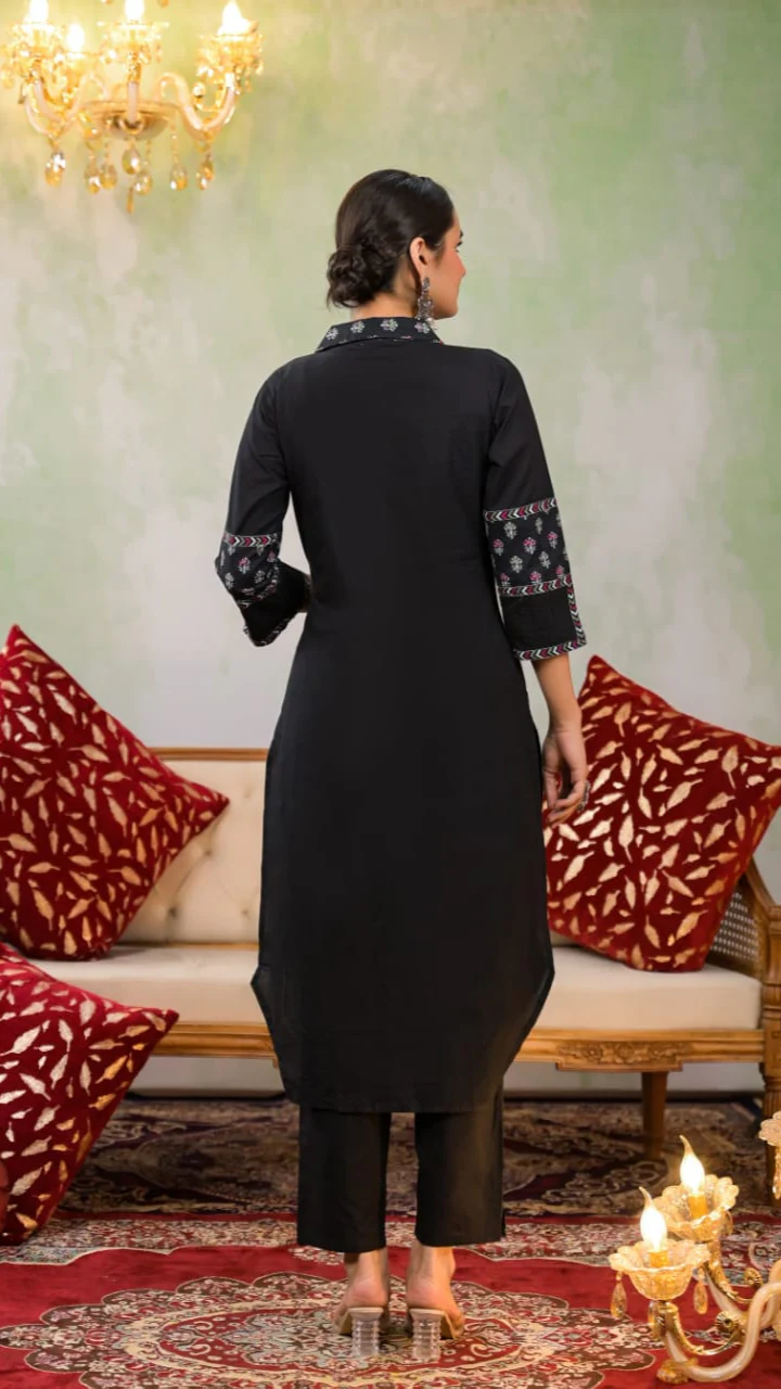 Yutika Onyx Cotton Kurta Pant Set - Image 3