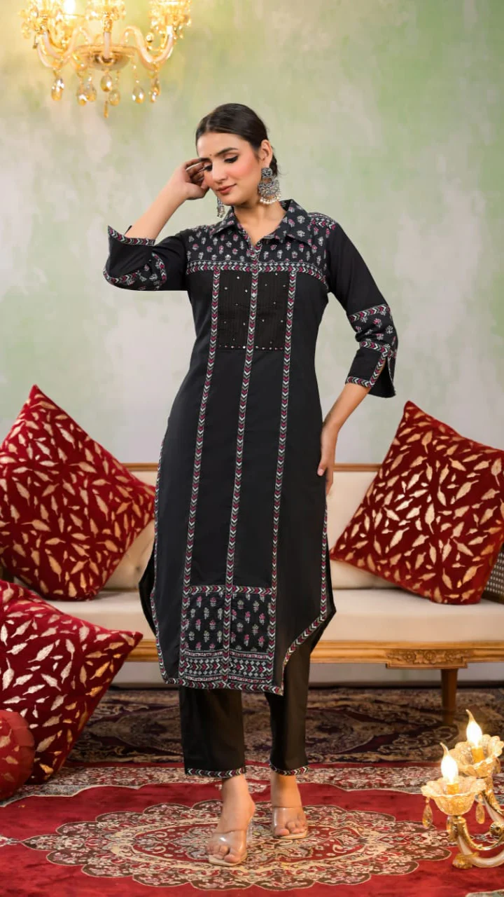 Yutika Onyx Cotton Kurta Pant Set - Image 4