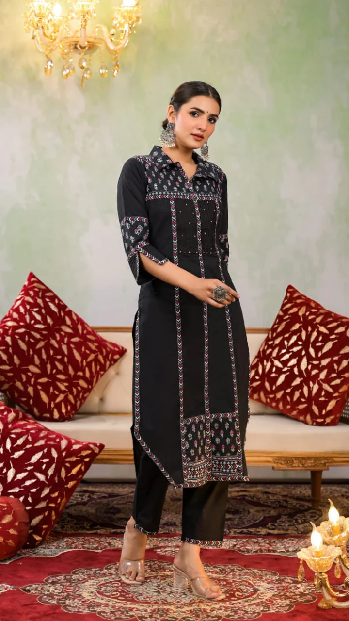Yutika Onyx Cotton Kurta Pant Set - Image 6