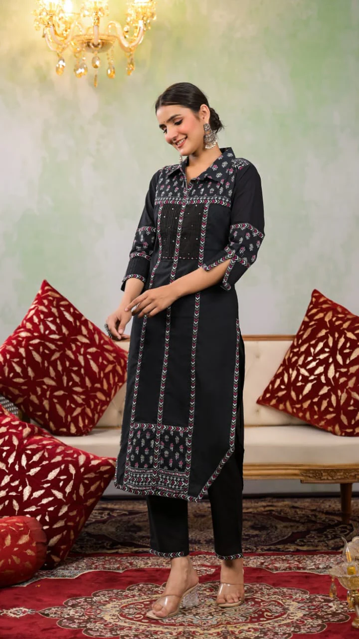 Yutika Onyx Cotton Kurta Pant Set - Image 7