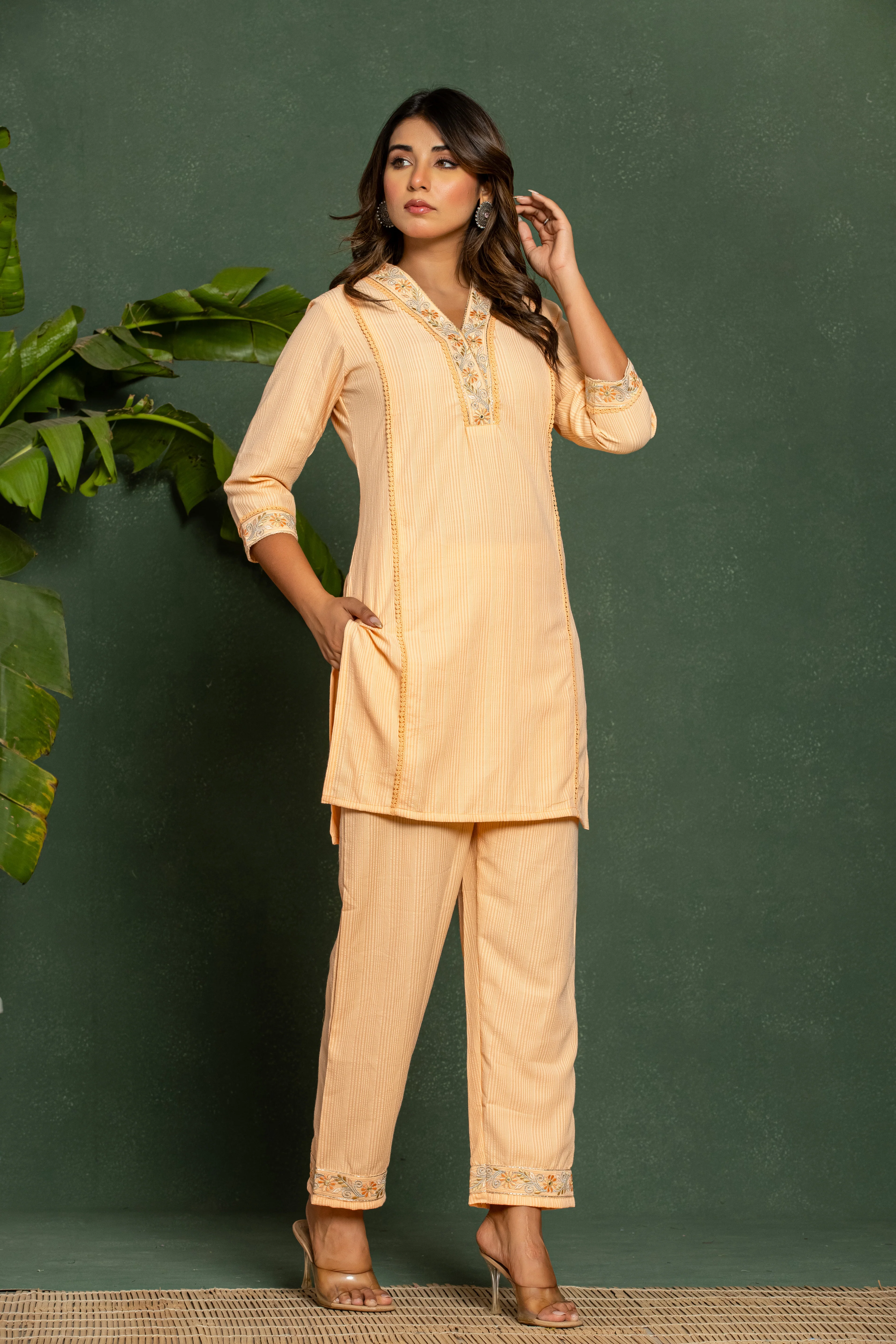 ITI CORAL COTTON KURTA PANT SET - Image 5