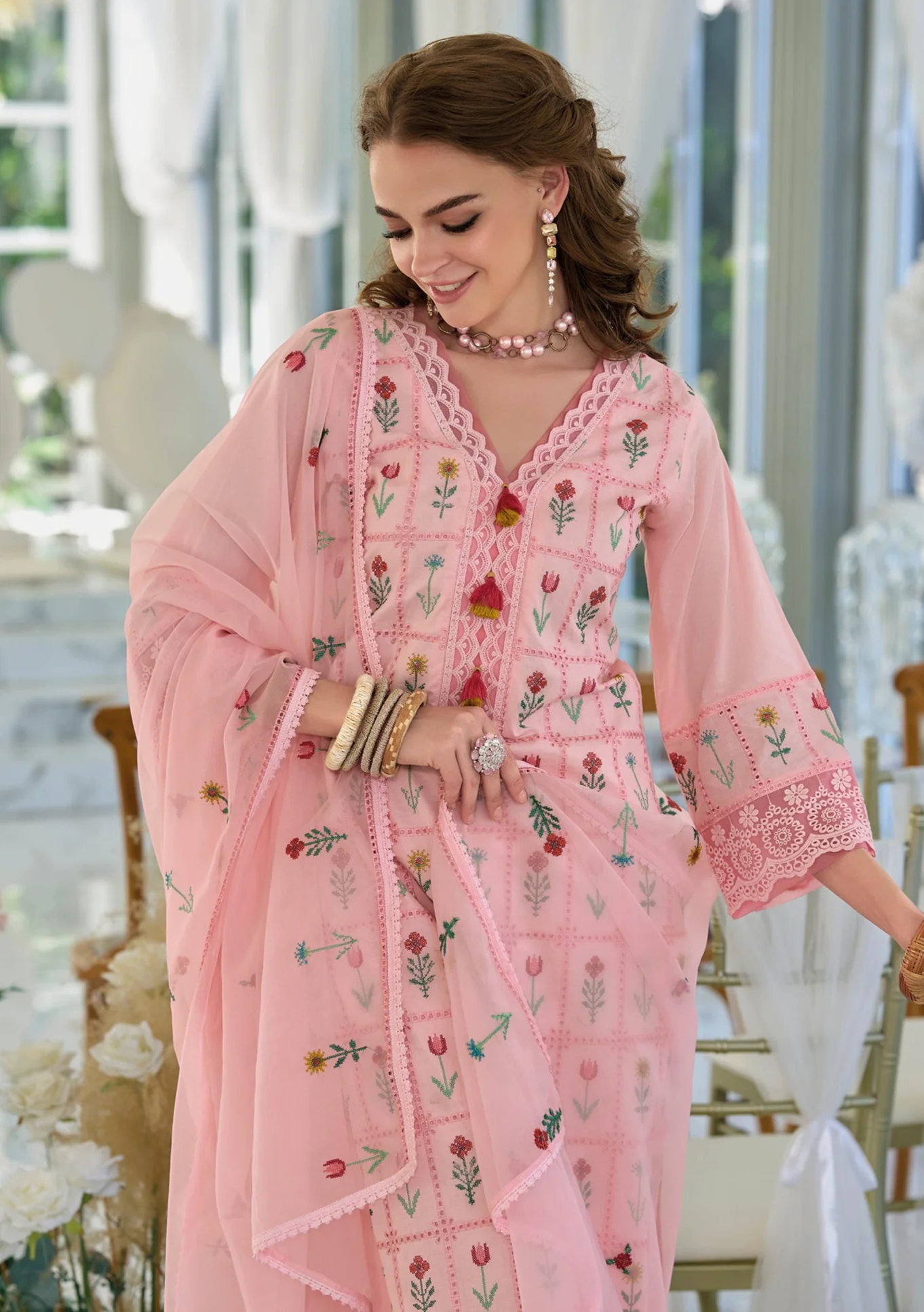 Sargam SoftPink Embroidery Cotton Suit Set - Image 2