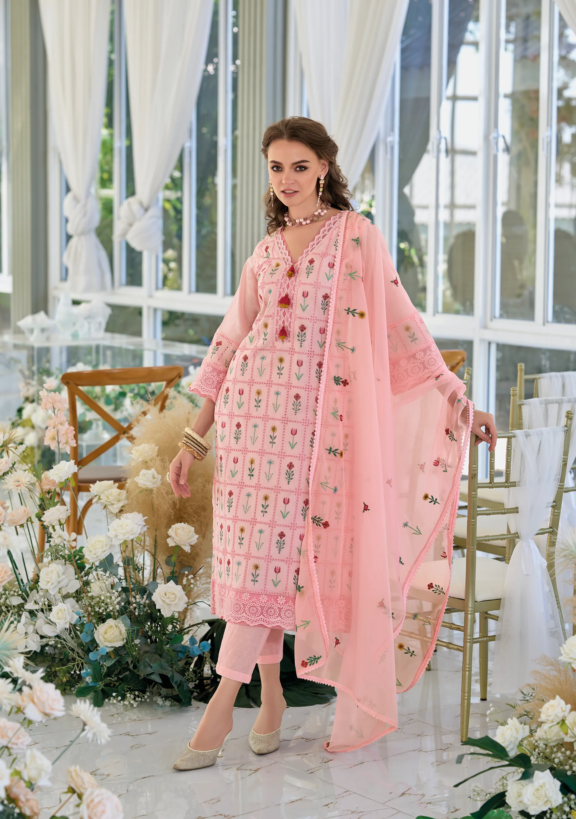 Sargam SoftPink Embroidery Cotton Suit Set - Image 6