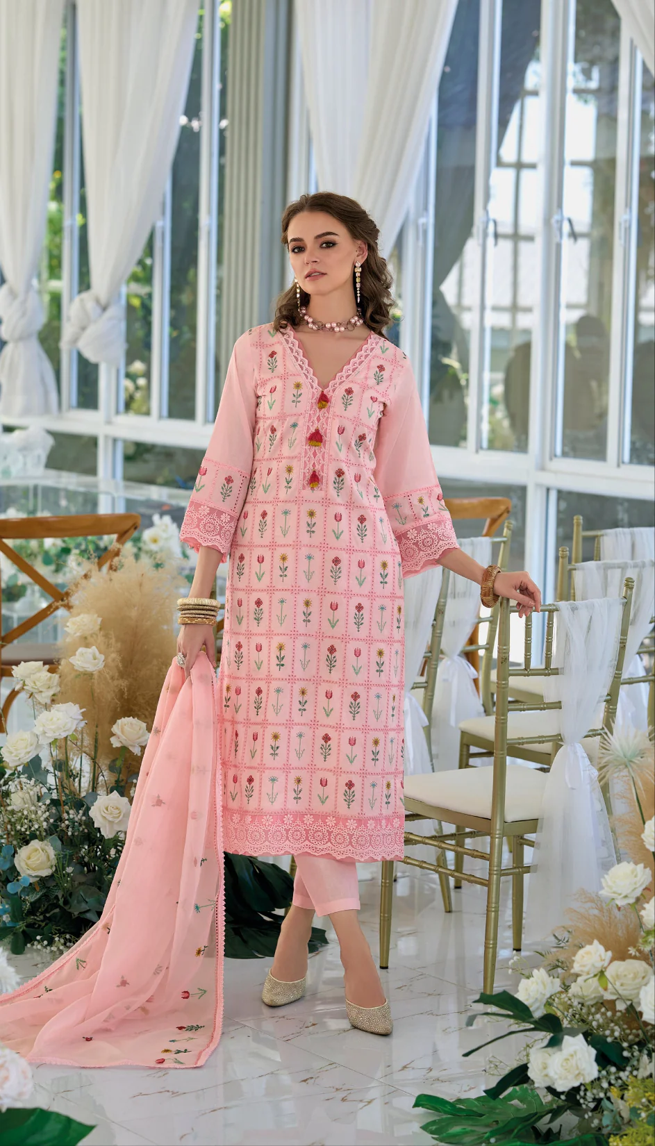 Sargam SoftPink Embroidery Cotton Suit Set - Image 7