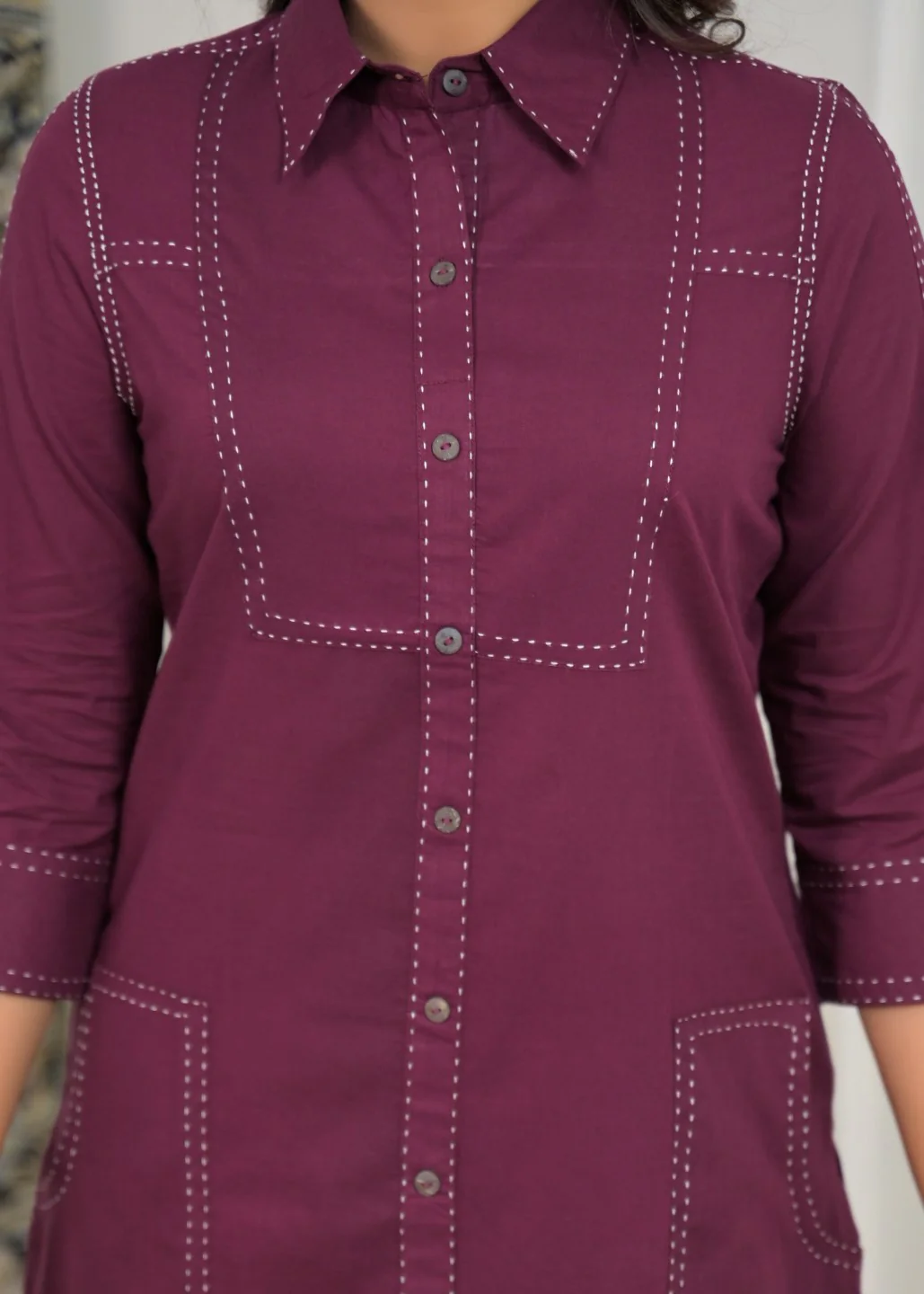 Ridhika Berry Cotton Kurta Pant Set - Image 2