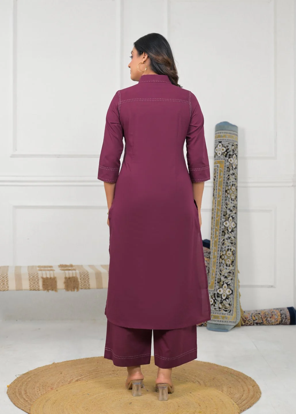 Ridhika Berry Cotton Kurta Pant Set - Image 3