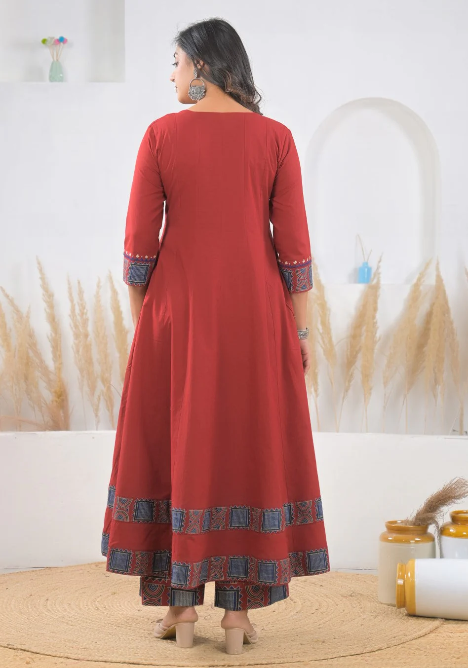 Ridhika Carmine cotton anarkali suit set - Image 3