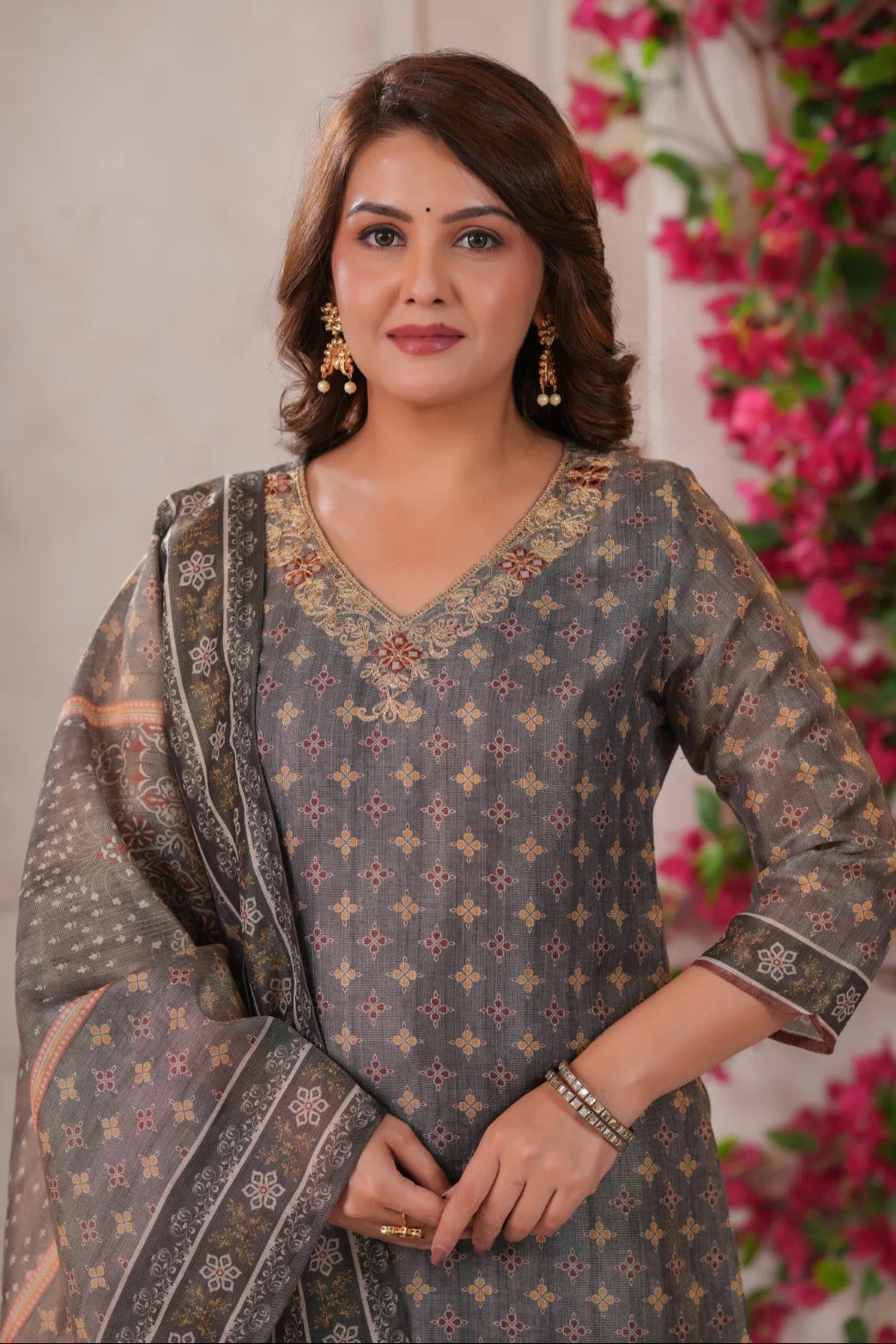 Nabha Olive Printed Work Suit Set - Image 2