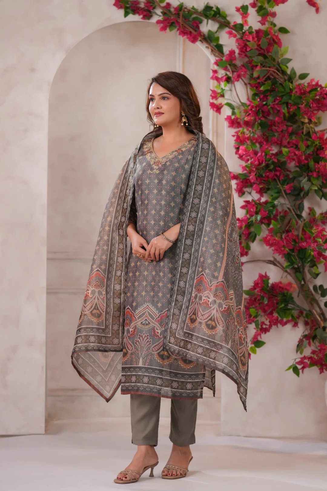 Nabha Olive Printed Work Suit Set - Image 5