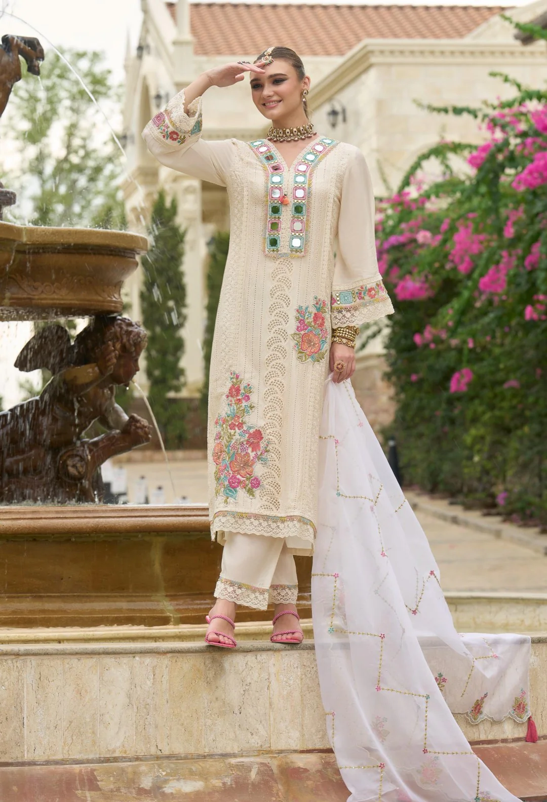 Chandrani Daisy Schiffli Full Work Suit Set - Image 3