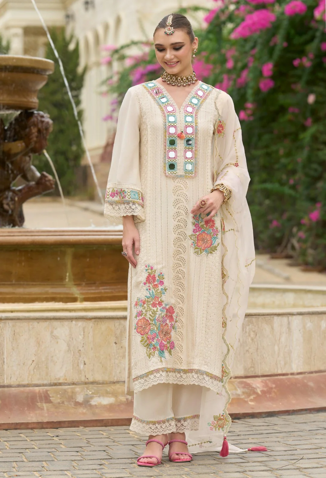 Chandrani Daisy Schiffli Full Work Suit Set - Image 4