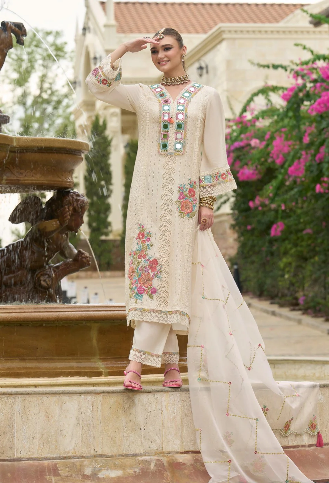 Chandrani Daisy Schiffli Full Work Suit Set - Image 5