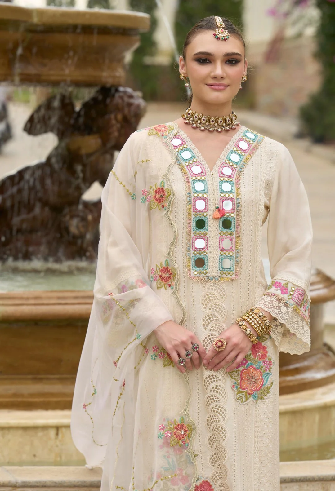 Chandrani Daisy Schiffli Full Work Suit Set - Image 6