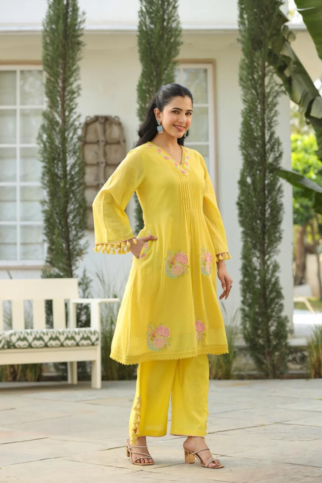 Kapil lime embroidery cotton co-ord set - Image 4