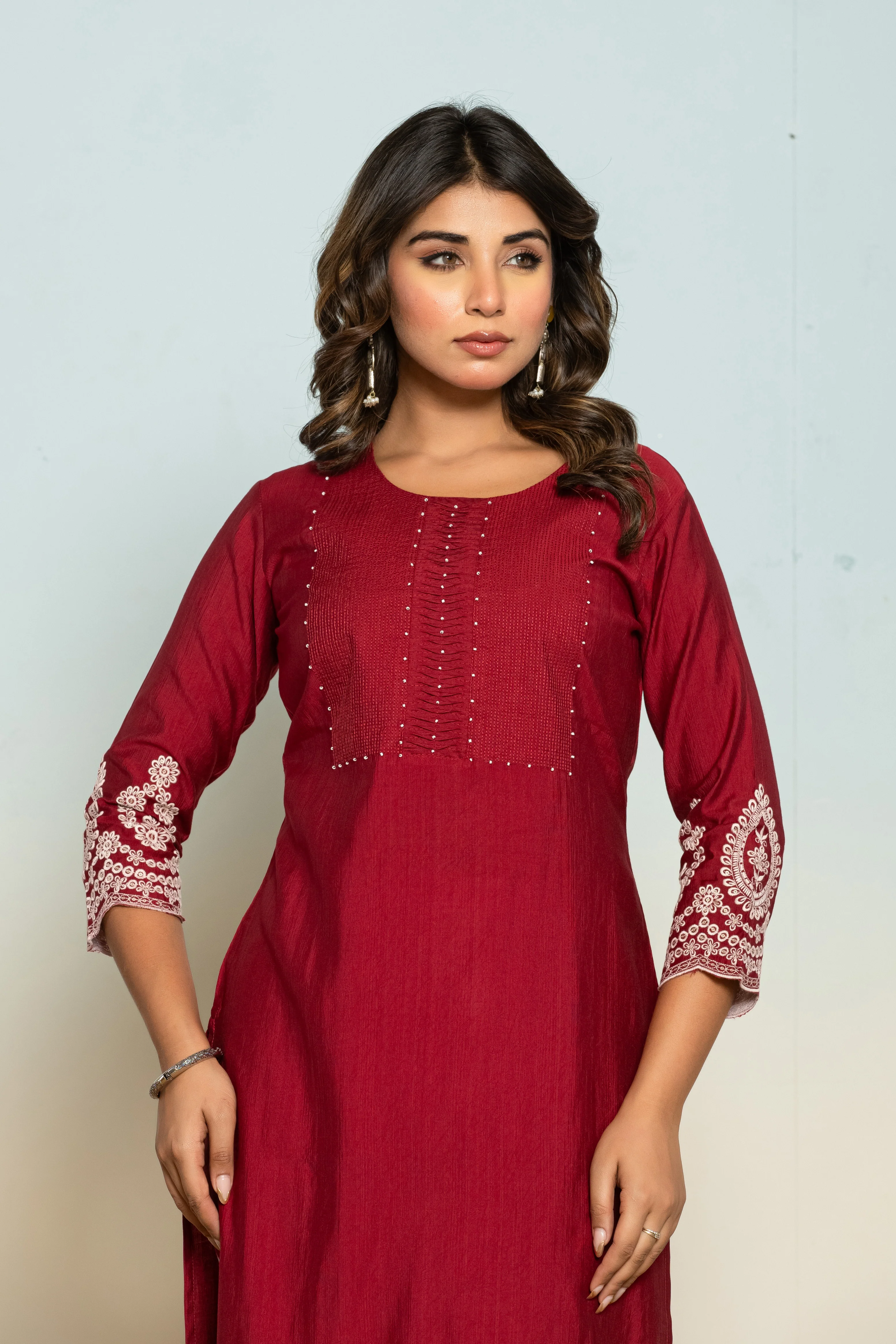 LAYLA CRIMSON EMBROIDERED KURTI - Image 2