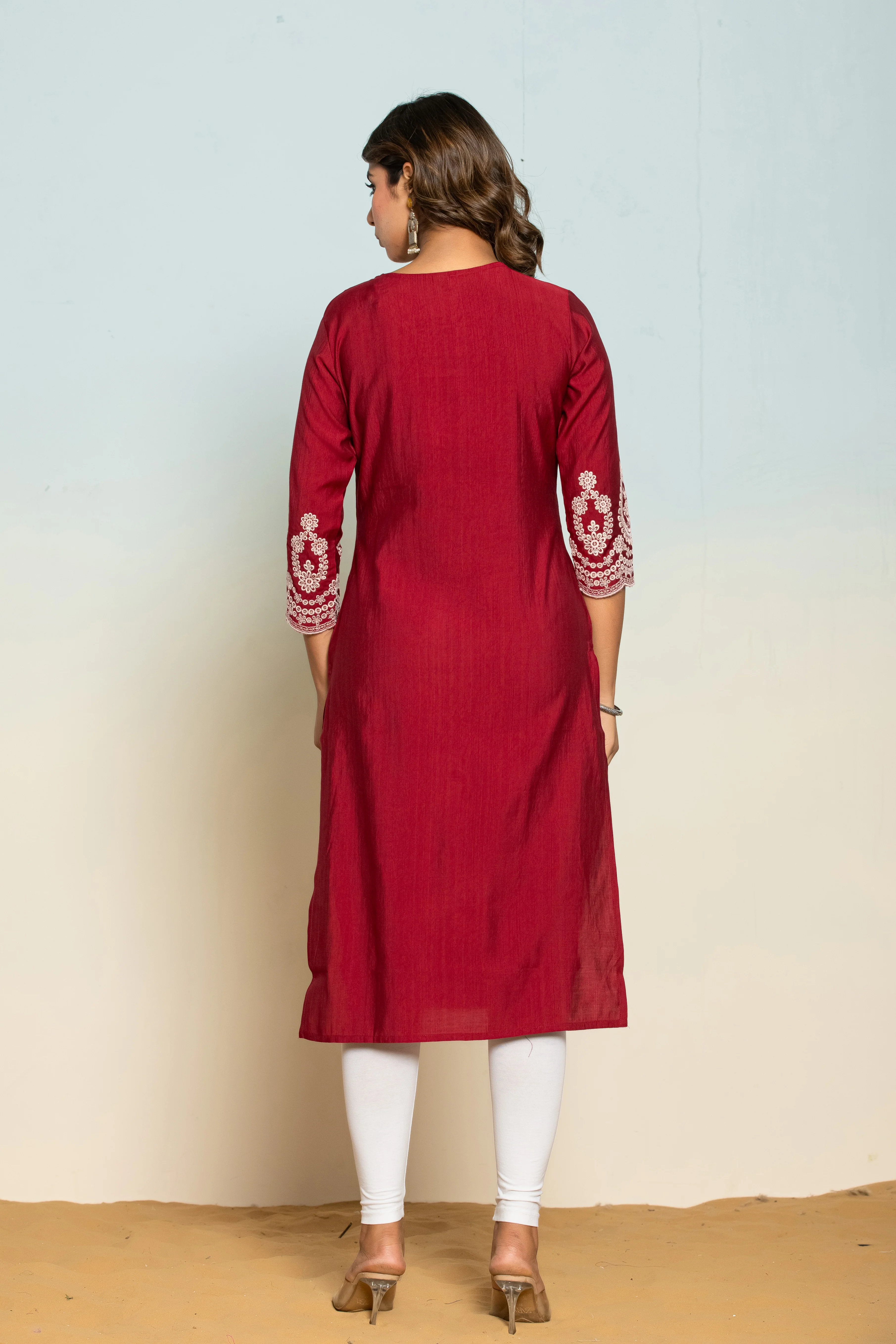 LAYLA CRIMSON EMBROIDERED KURTI - Image 3