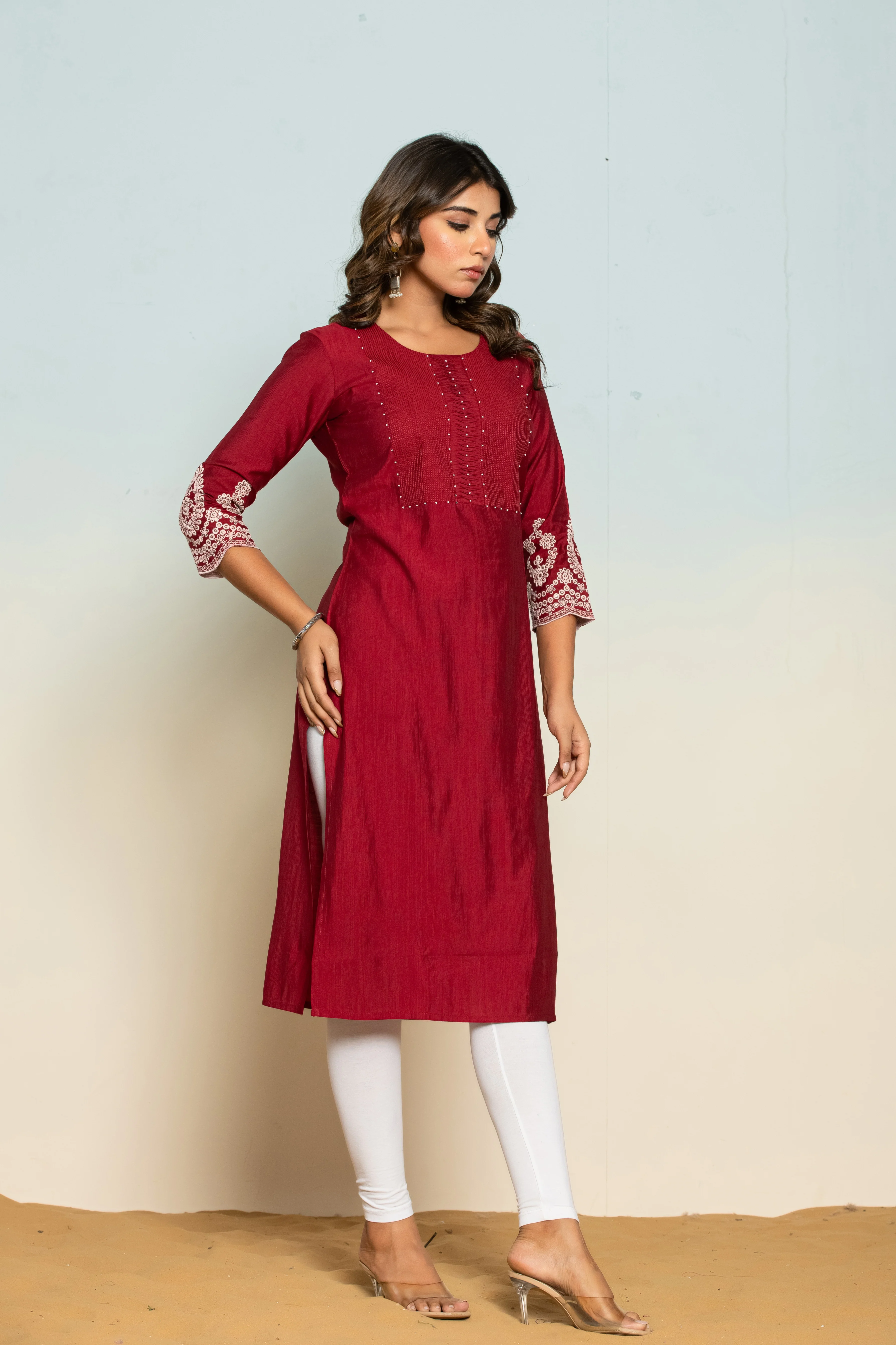 LAYLA CRIMSON EMBROIDERED KURTI - Image 4