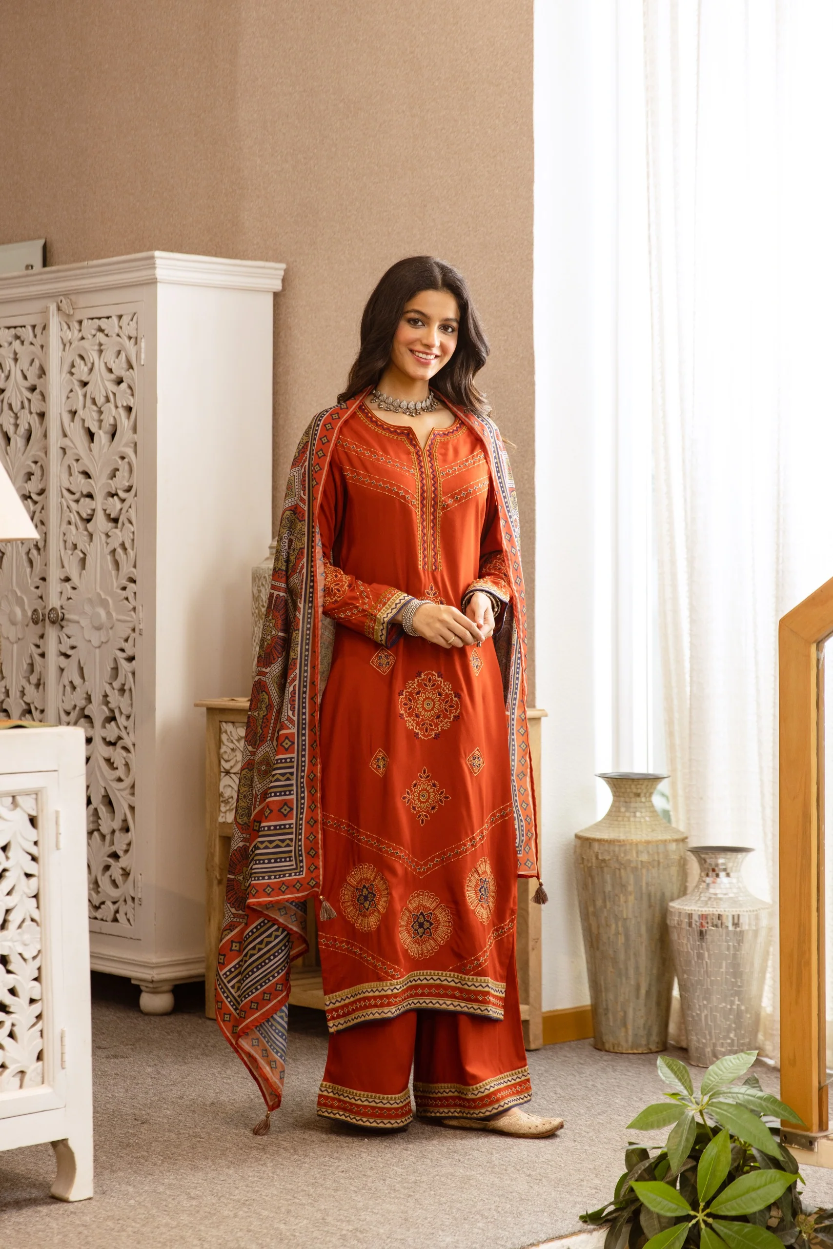 Karen cadmium embroidery cotton suit set - Image 3