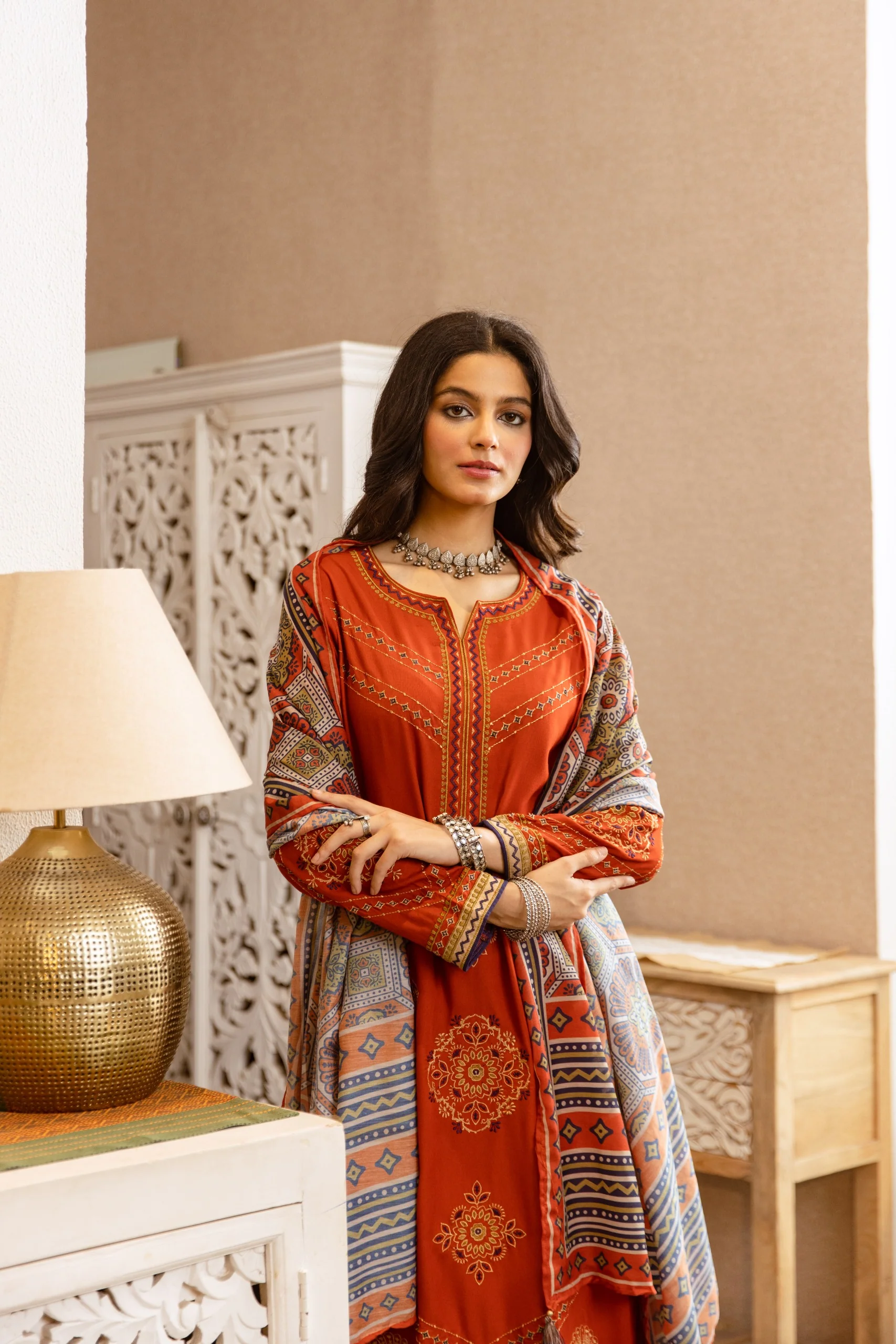 Karen cadmium embroidery cotton suit set - Image 4