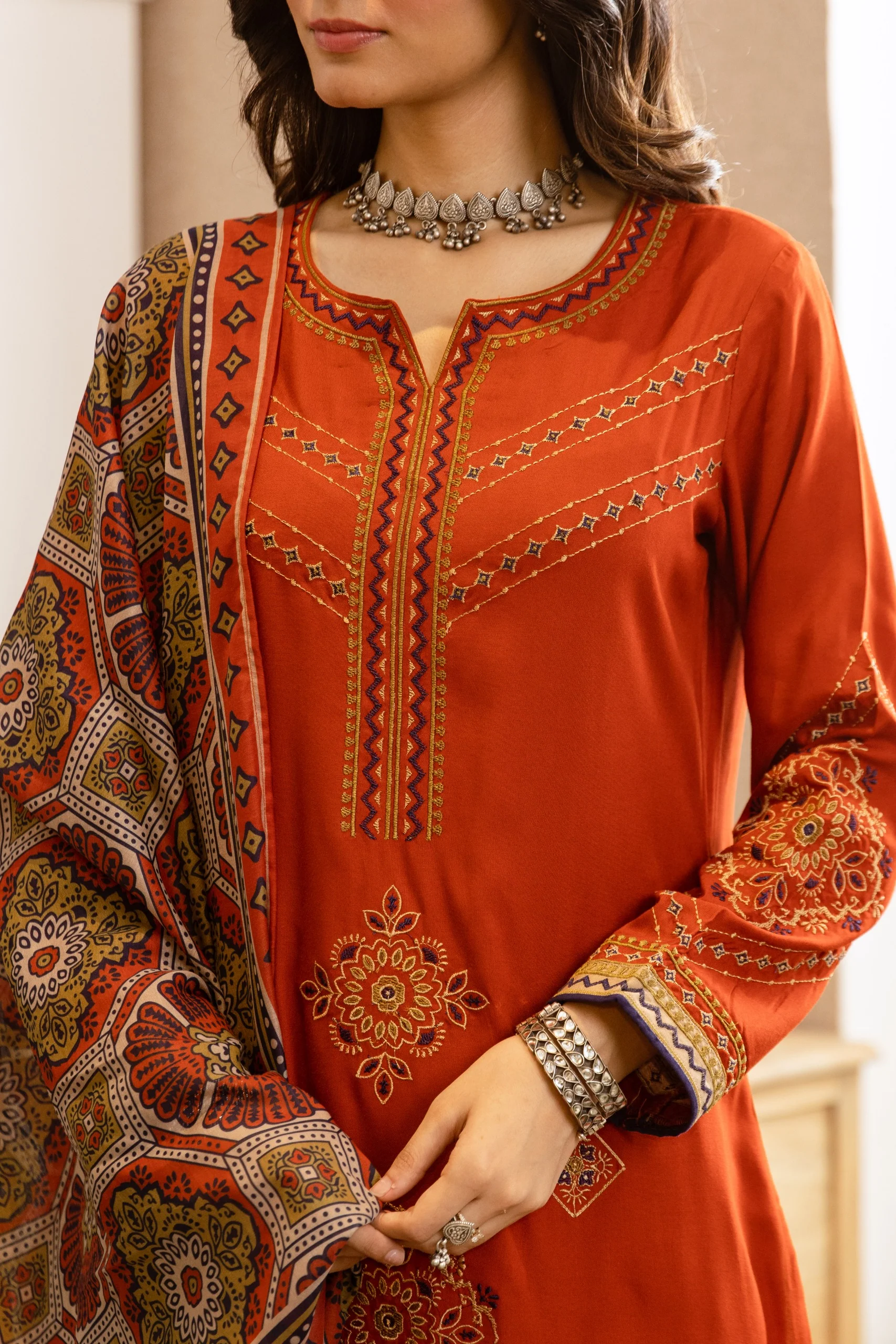 Karen cadmium embroidery cotton suit set - Image 5