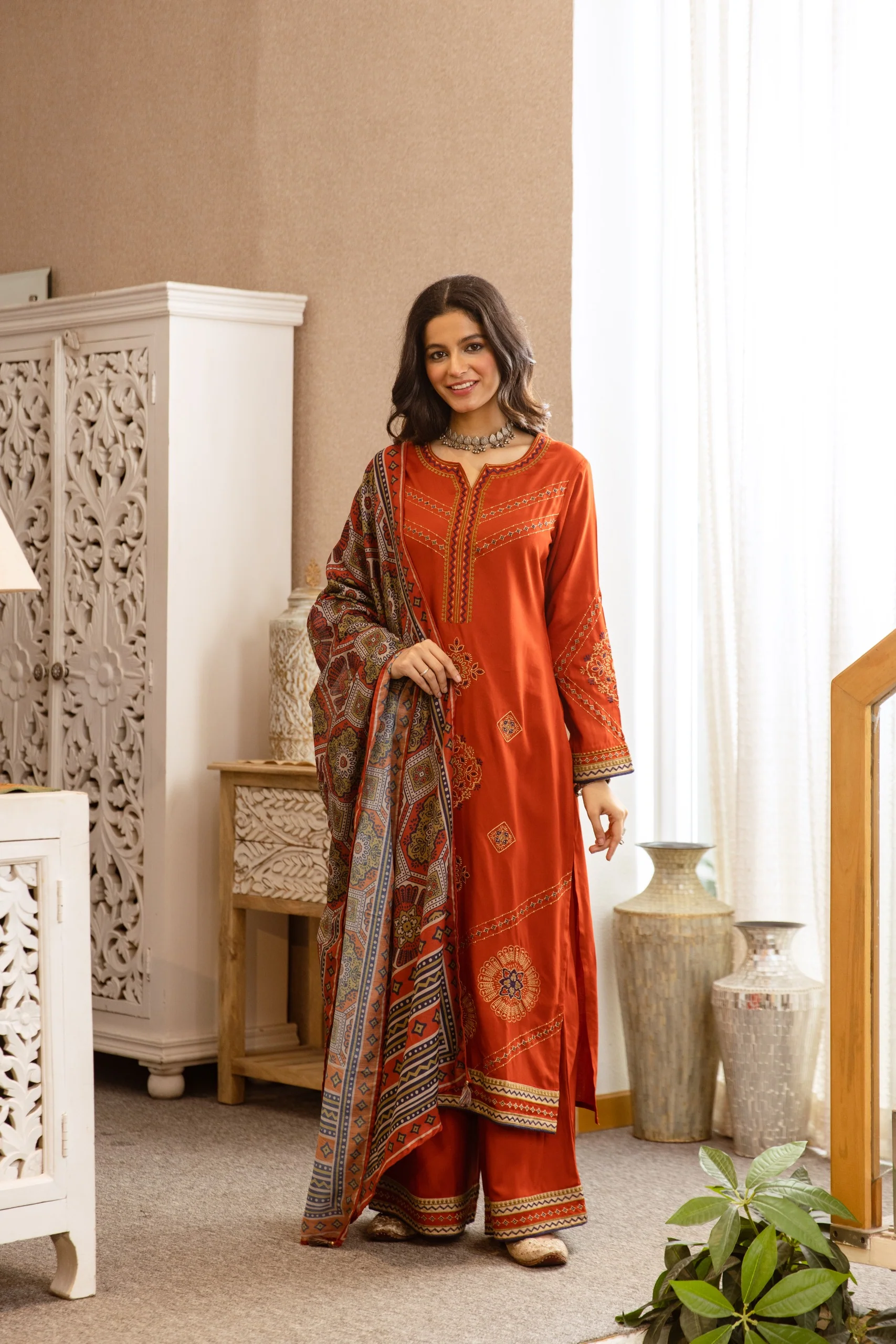Karen cadmium embroidery cotton suit set - Image 7