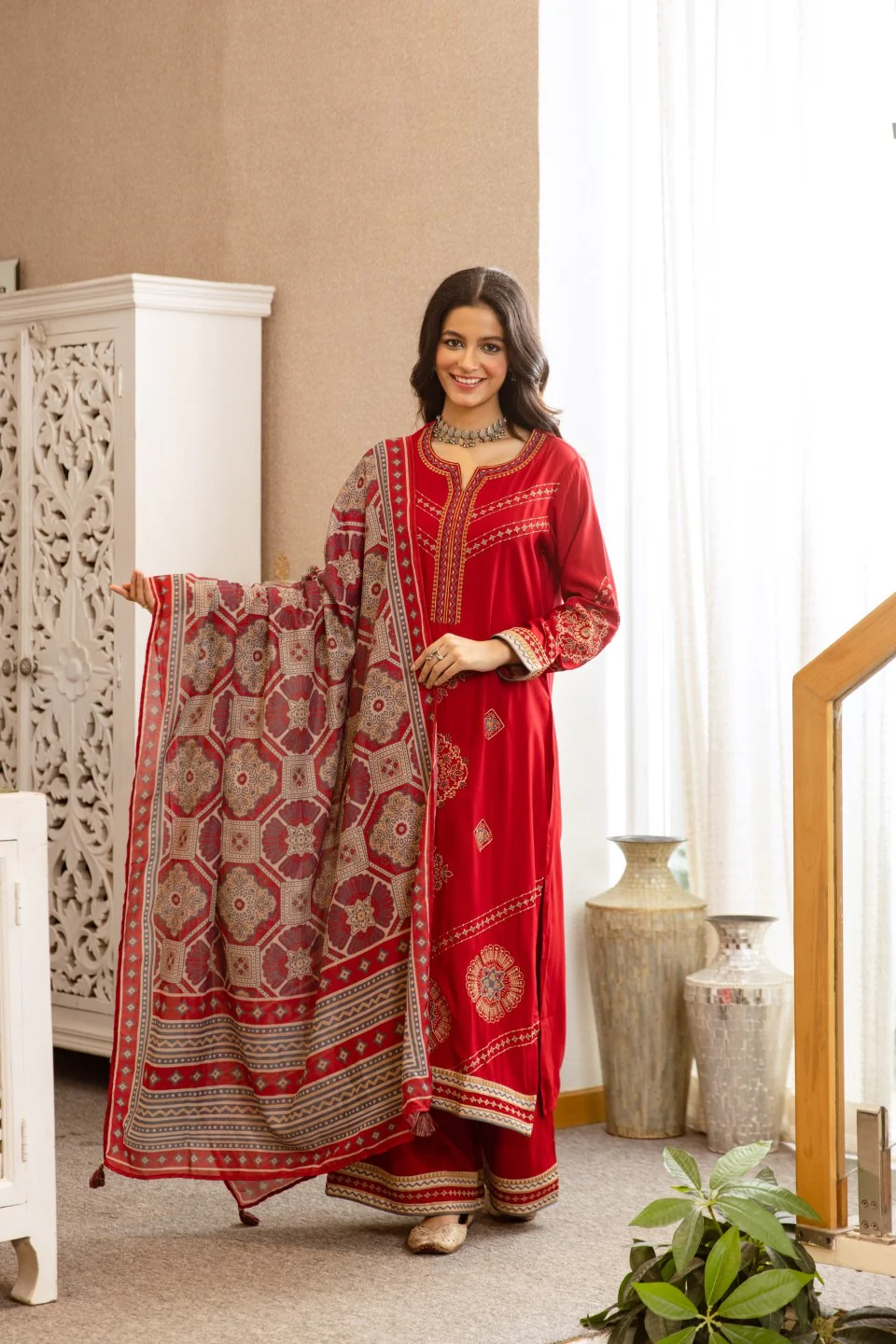 Karen Crimson Embroidery Cotton Suit set - Image 4