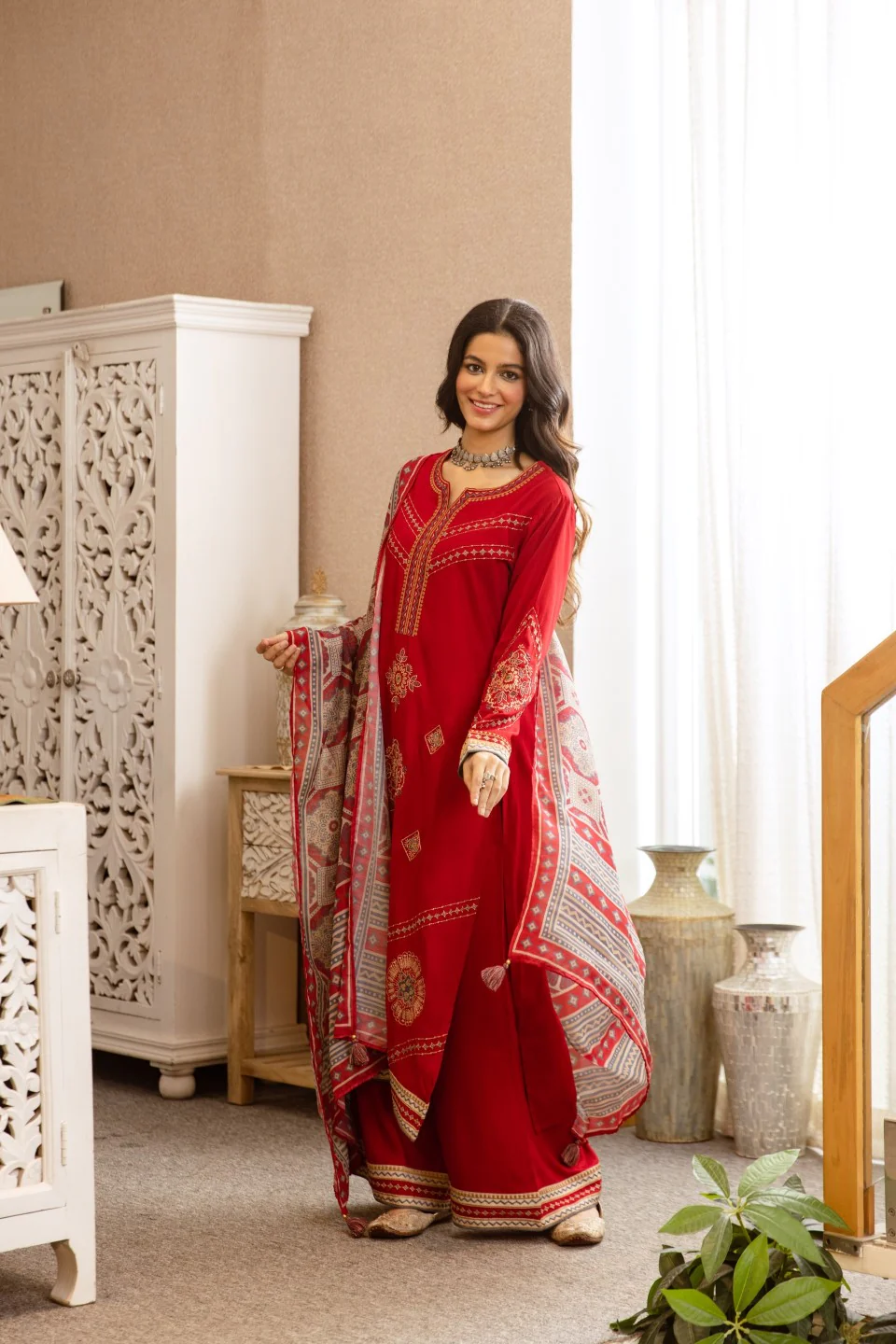 Karen Crimson Embroidery Cotton Suit set - Image 5
