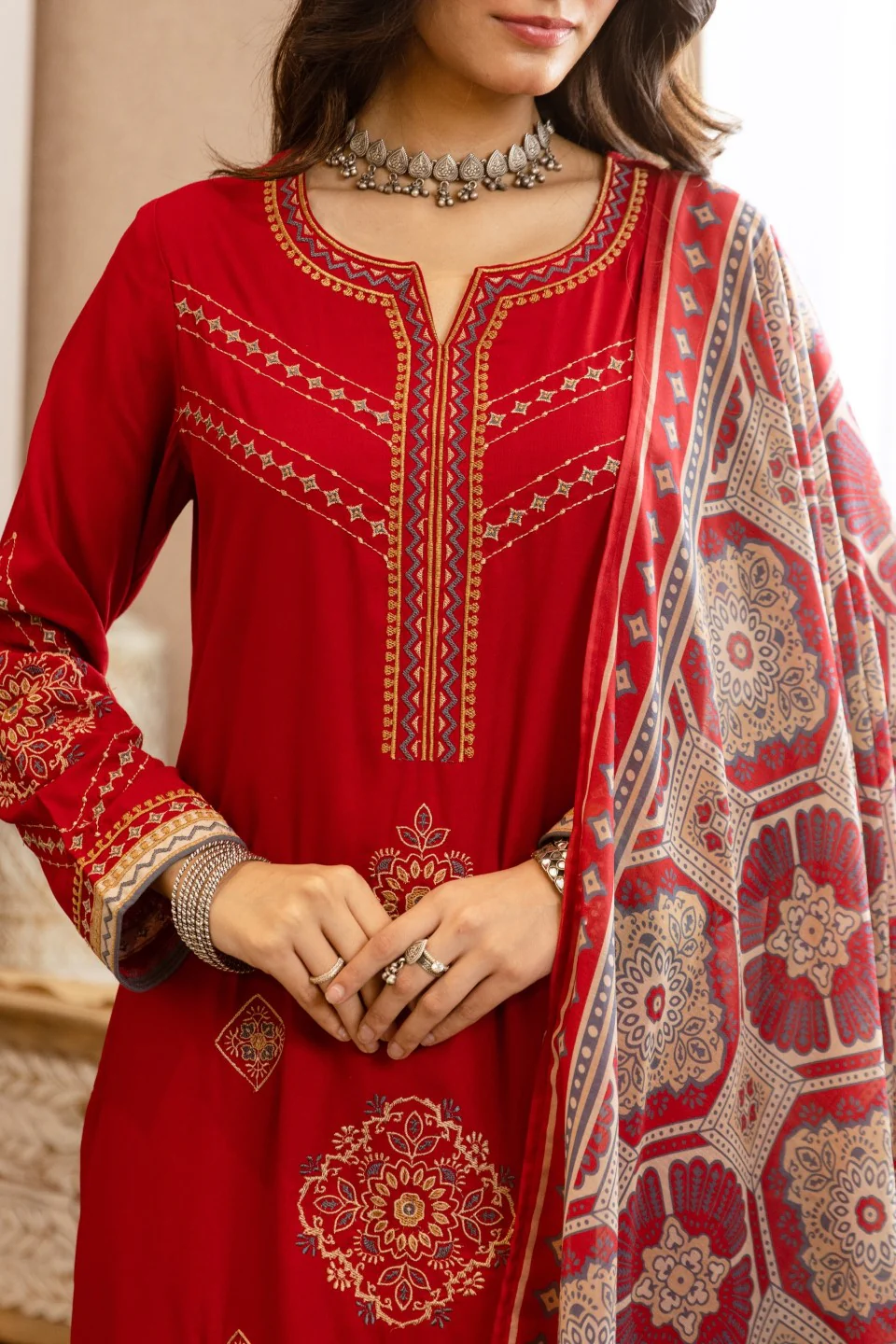 Karen Crimson Embroidery Cotton Suit set - Image 6