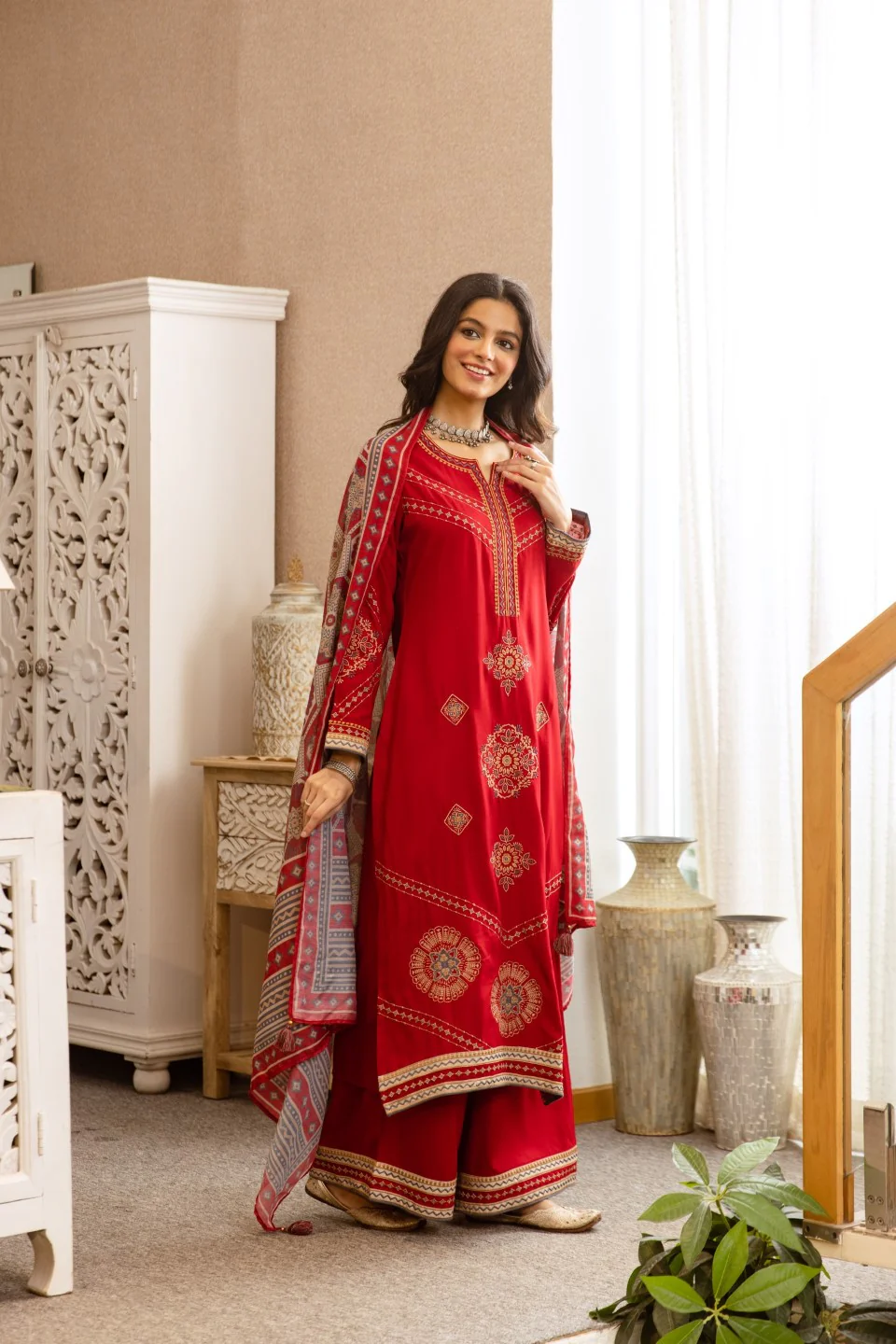 Karen Crimson Embroidery Cotton Suit set - Image 7