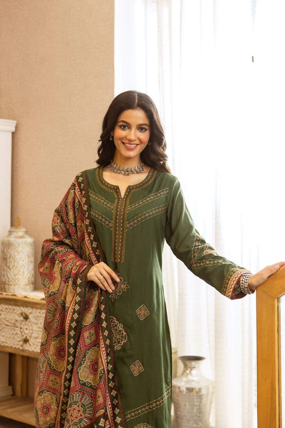 Karen sage embroidery cotton suit set - Image 3