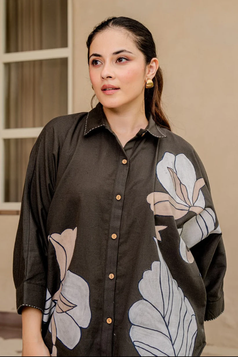 Tatva Mocha Embroidery Cotton Co-ord Set - Image 2