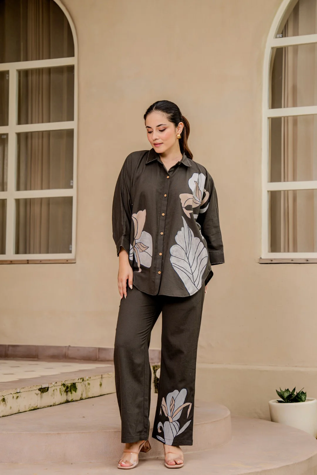Tatva Mocha Embroidery Cotton Co-ord Set - Image 4