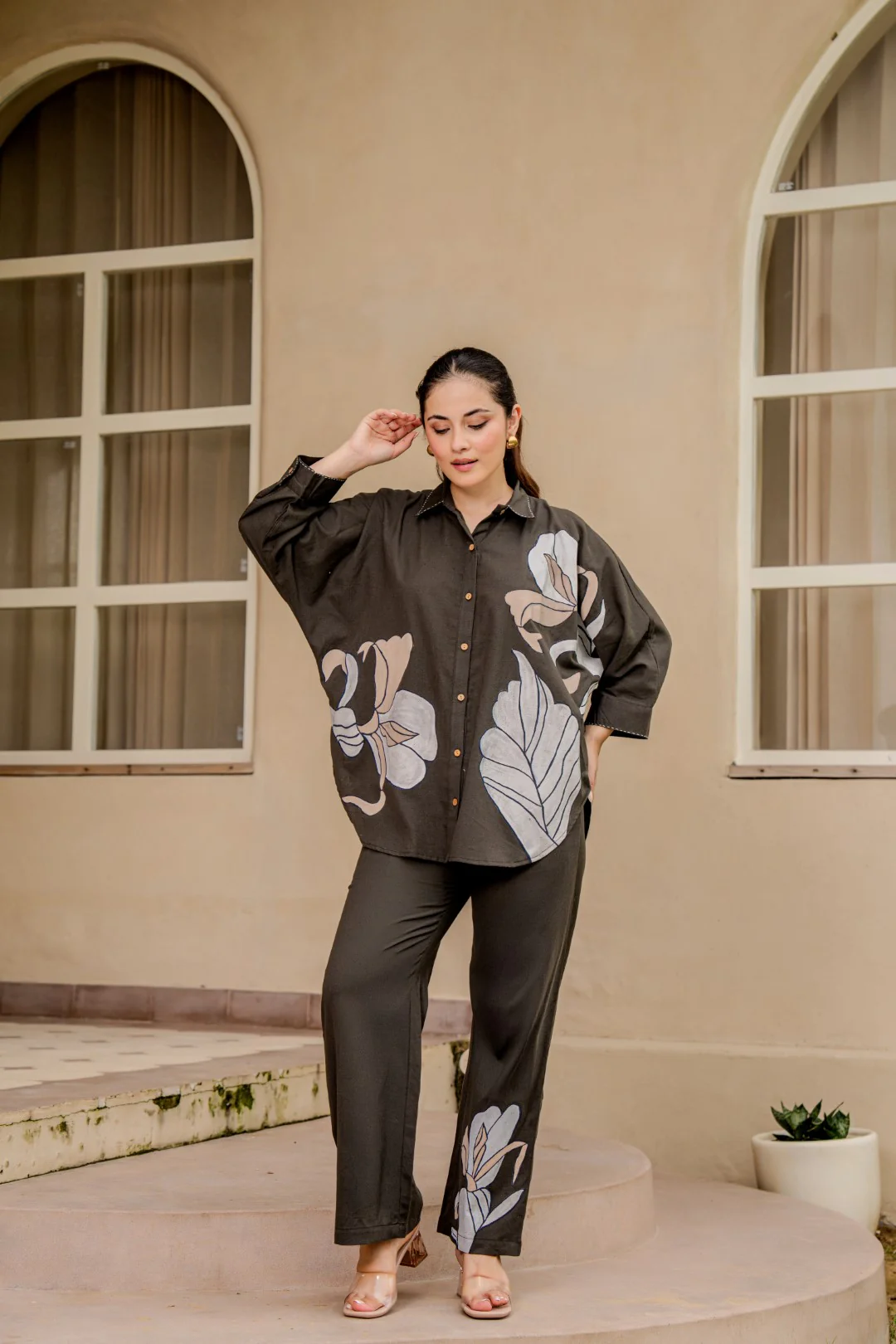 Tatva Mocha Embroidery Cotton Co-ord Set - Image 5