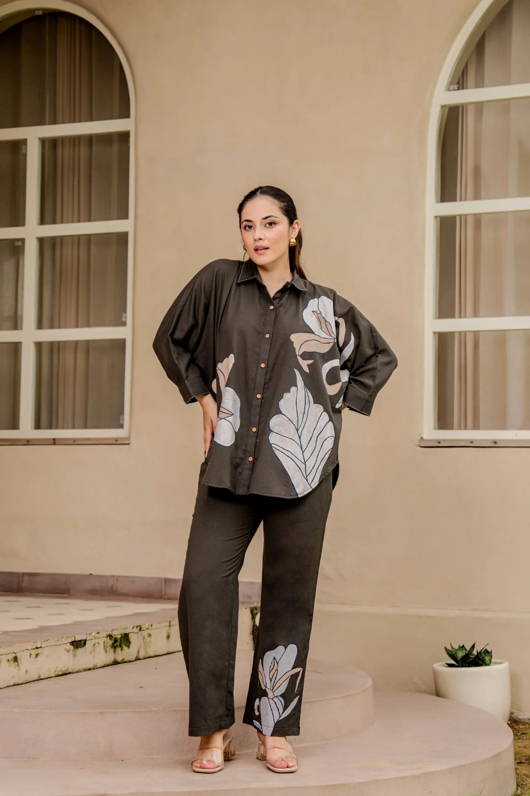 Tatva Mocha Embroidery Cotton Co-ord Set - Image 6