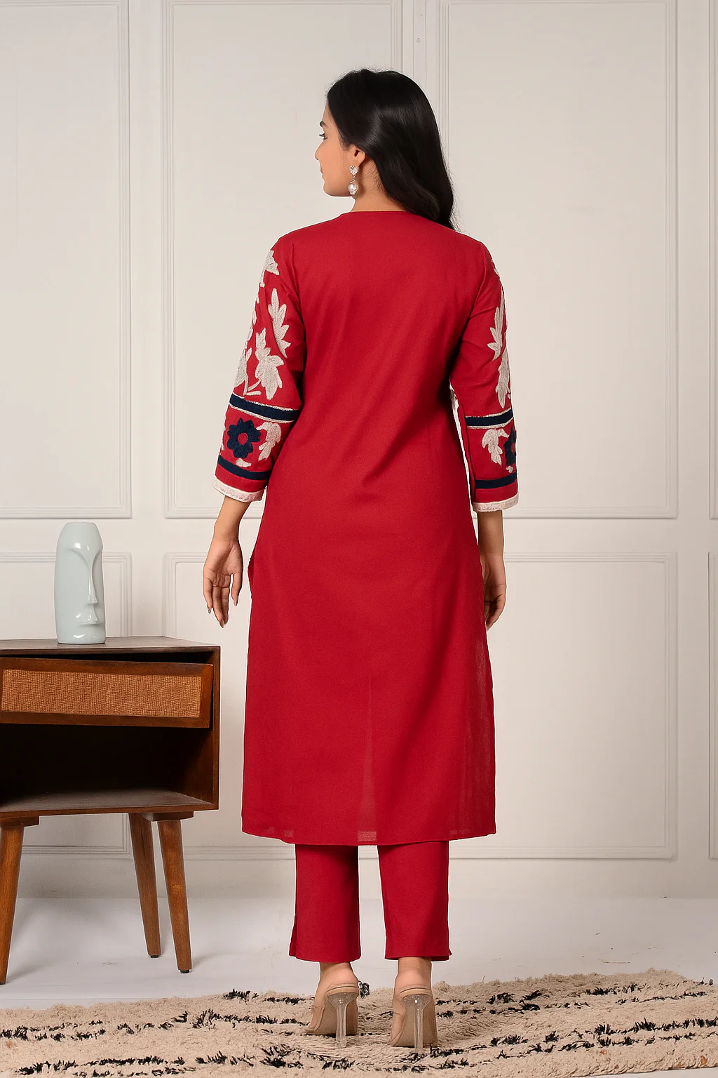 Mika cardinal embroidery Kurta pant set - Image 3