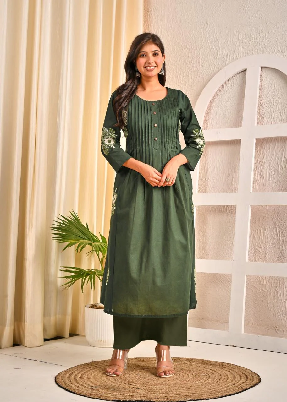 Sarvari Olive Embroidery Kurta Pant Set - Image 4