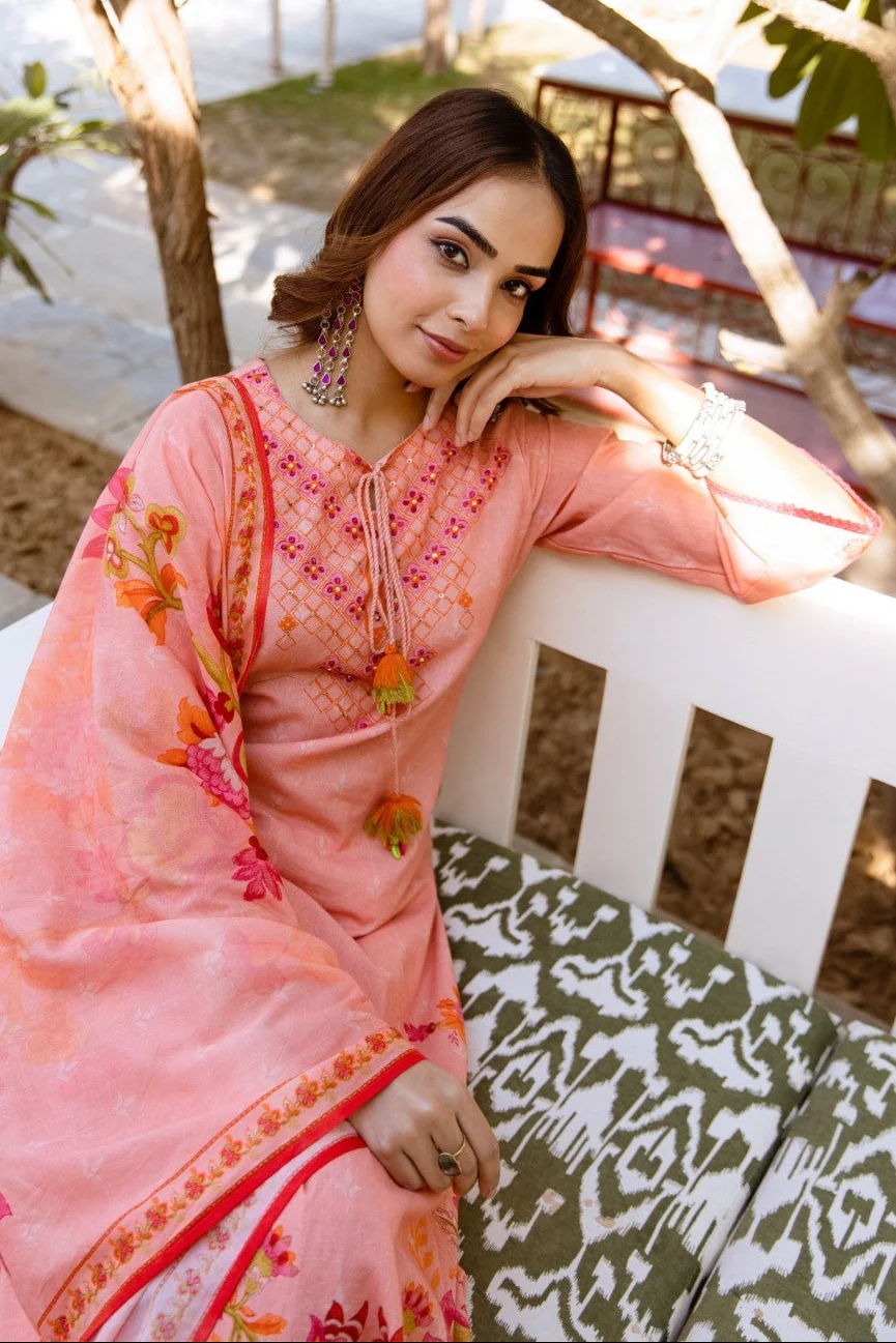 Kamli Salmon Cotton Suit Set - Image 2