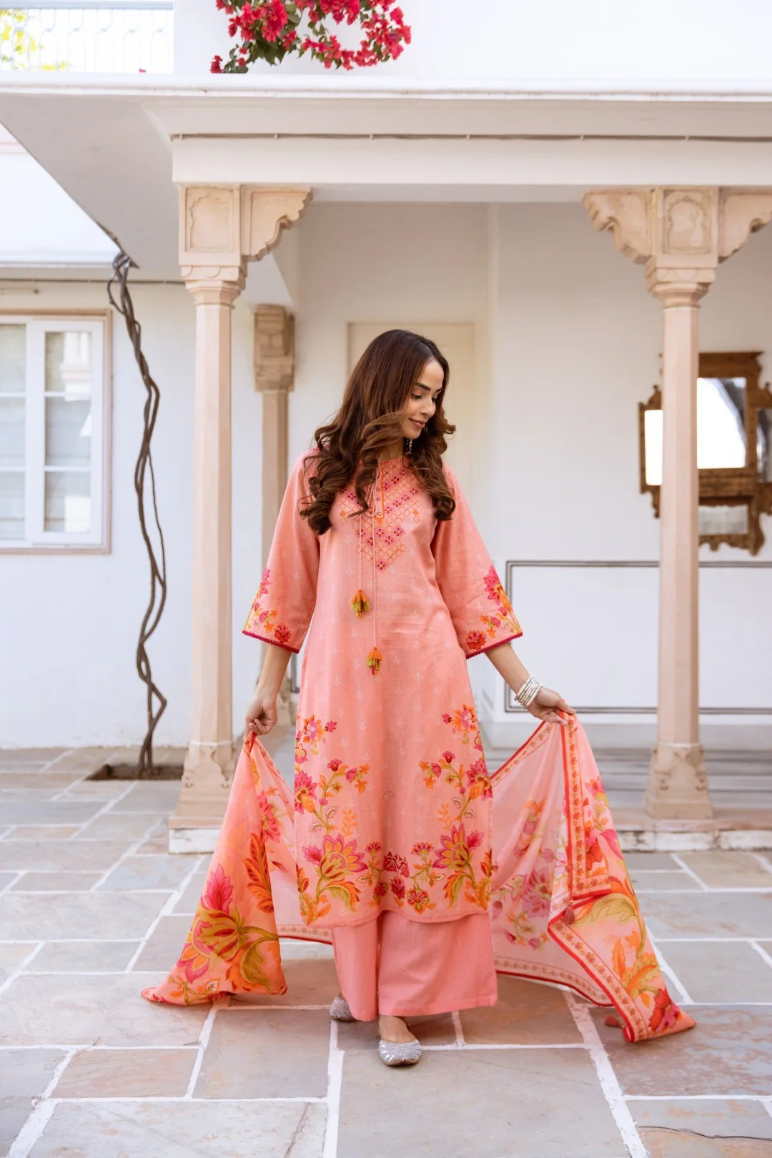 Kamli Salmon Cotton Suit Set - Image 5