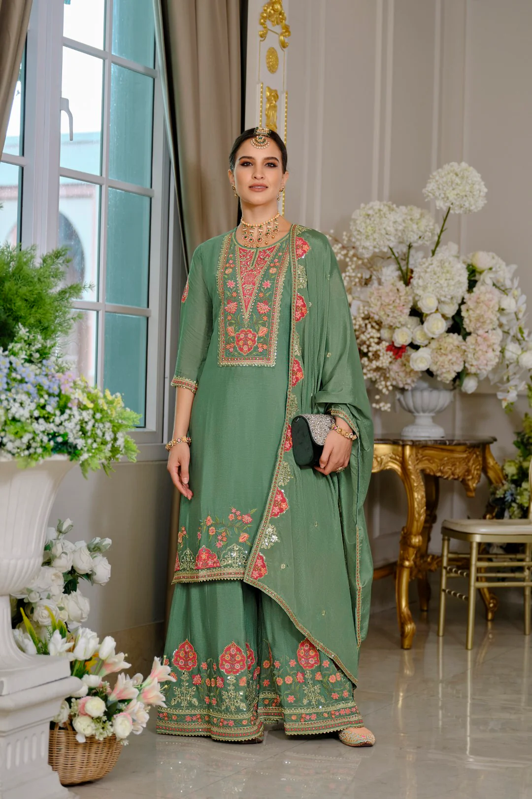 Suryamookhi Fern Embroidery Gharara Suit Set - Image 4