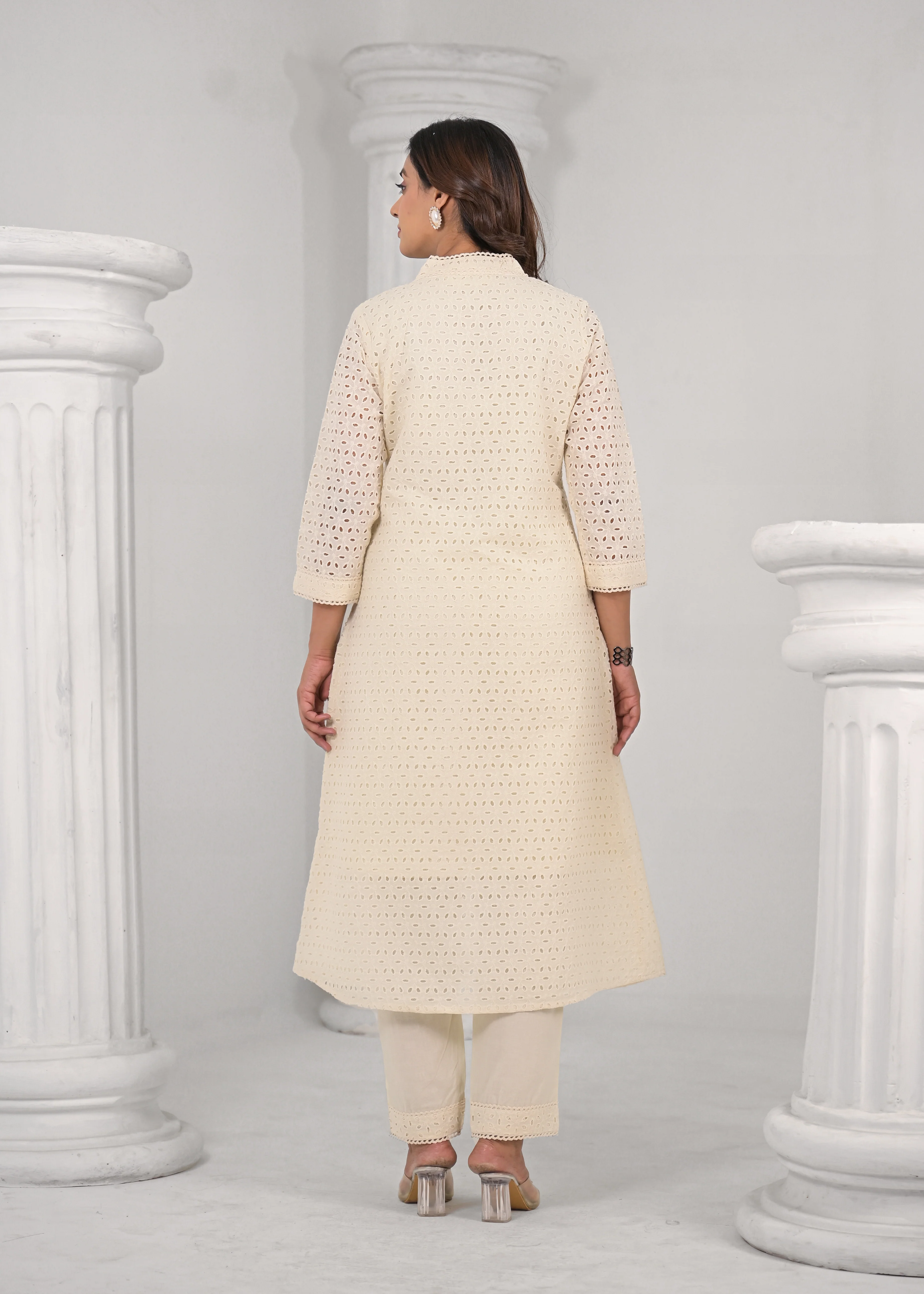 LIPIKA ANGEL SCHIFFLI COTTON KURTA PANT SET - Image 3