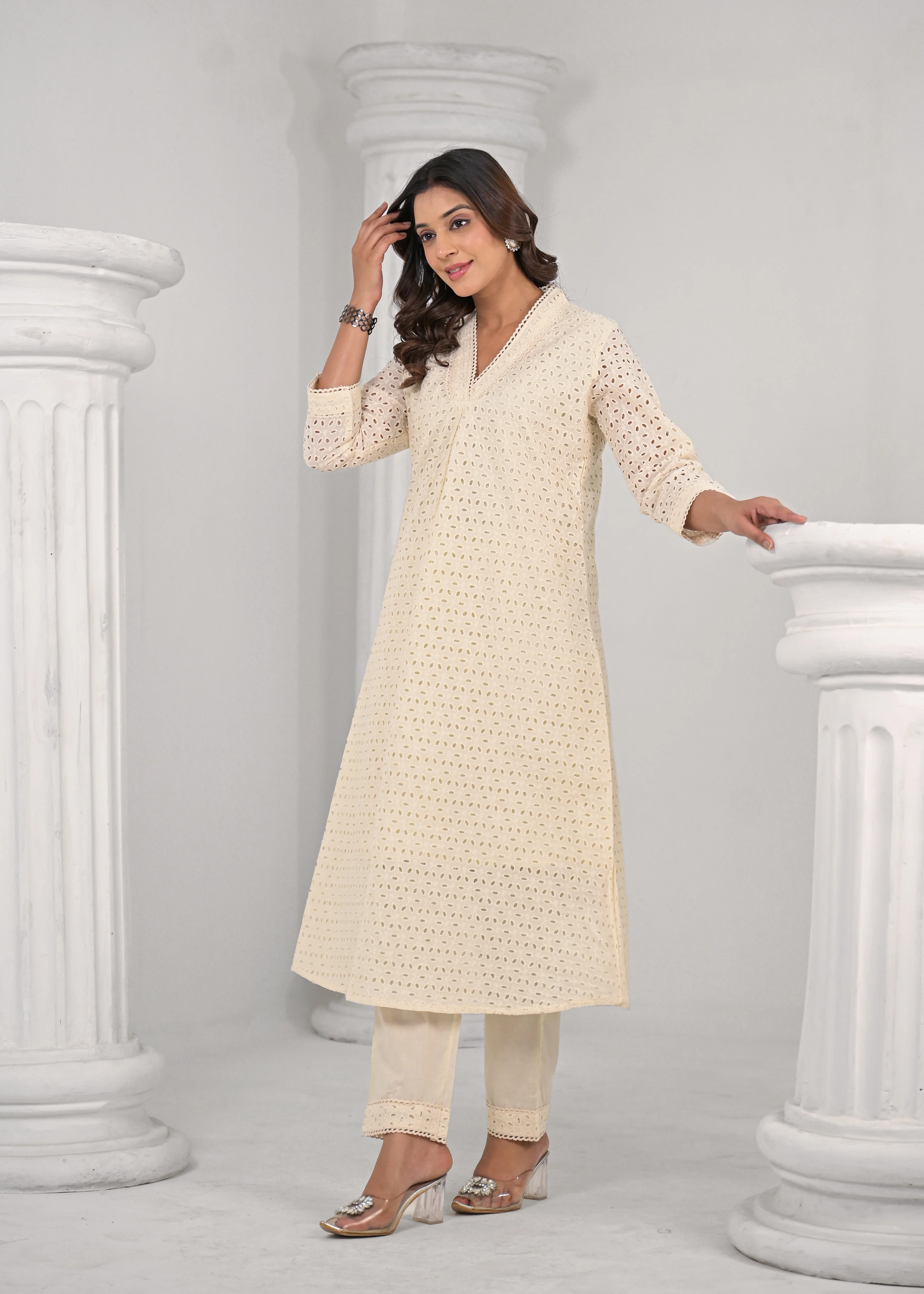 LIPIKA ANGEL SCHIFFLI COTTON KURTA PANT SET - Image 6